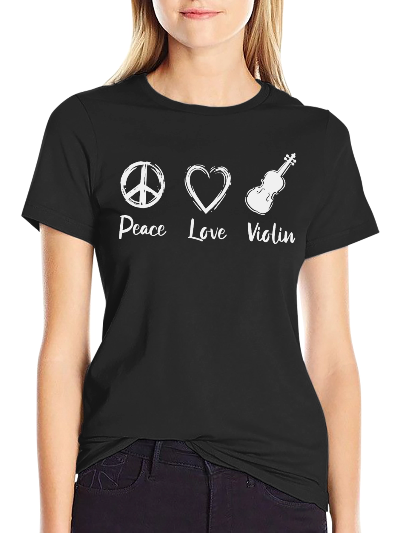 Peace Love Violin Graphic T-Shirt