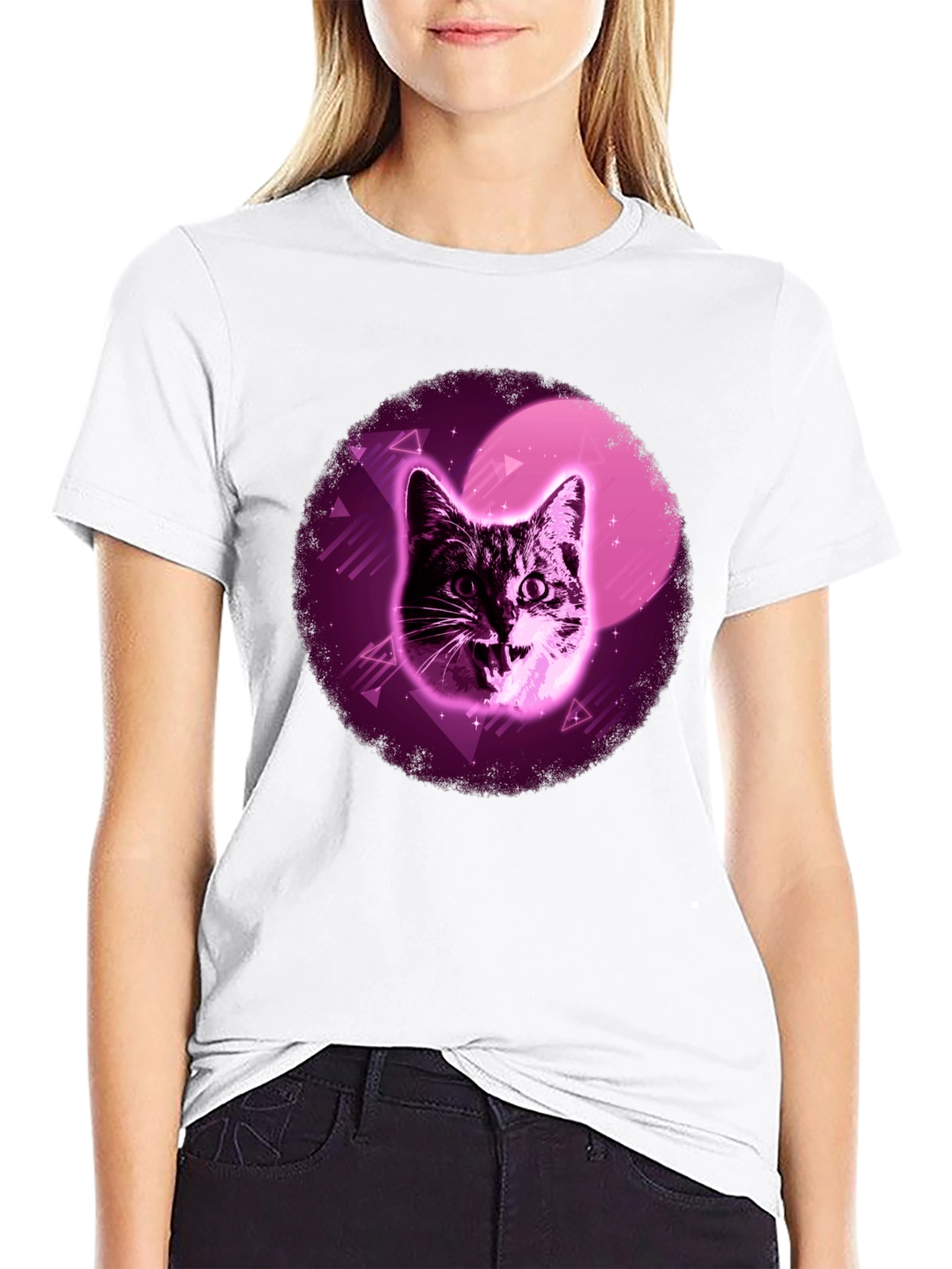Retro Cat T-Shirt - Black Cotton Blend