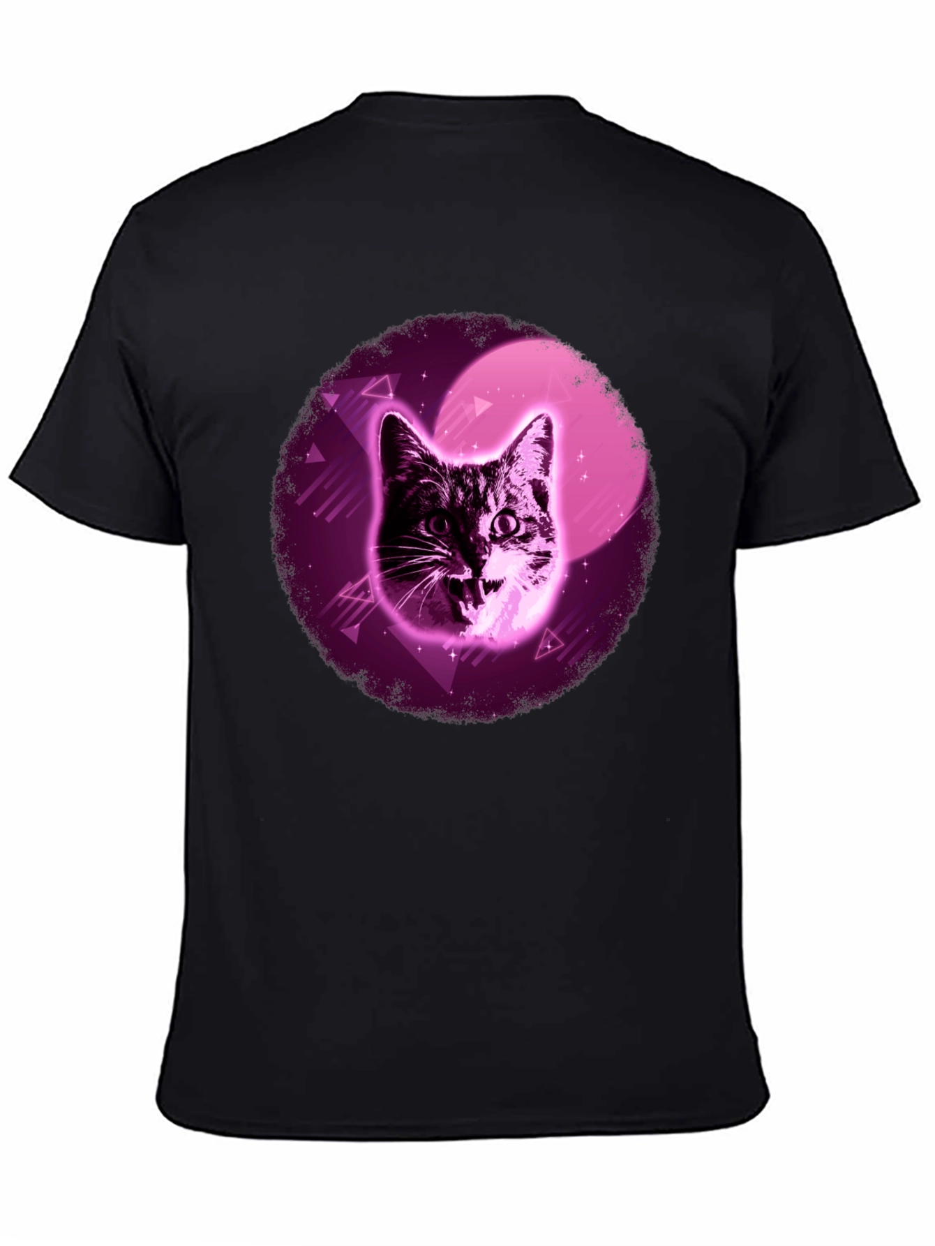 Retro Cat T-Shirt - Black Cotton Blend