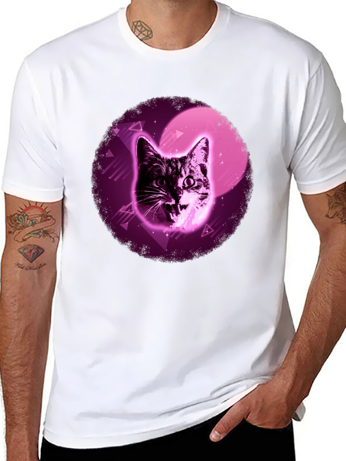Retro Cat T-Shirt - Black Cotton Blend