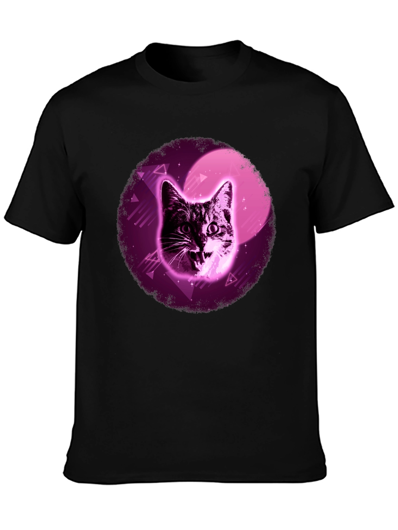Retro Cat T-Shirt - Black Cotton Blend