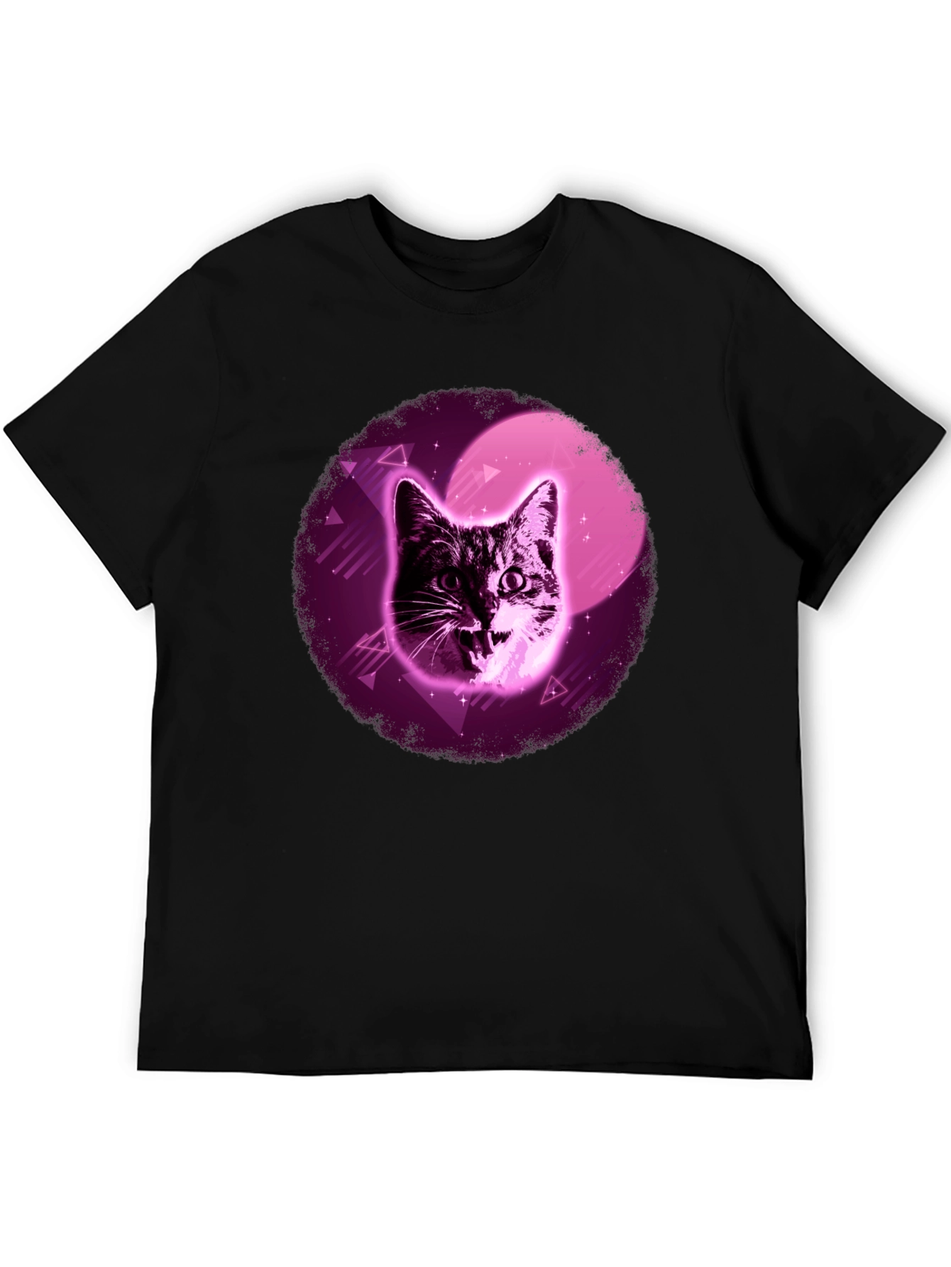 Retro Cat T-Shirt - Black Cotton Blend