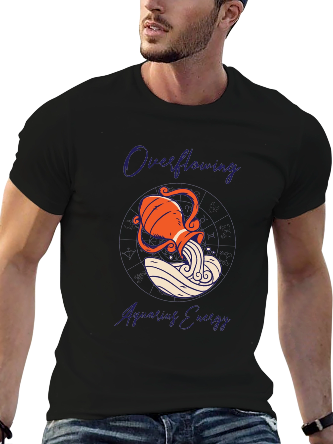 Aquarius Energy Graphic Tee - Zodiac Black T-Shirt