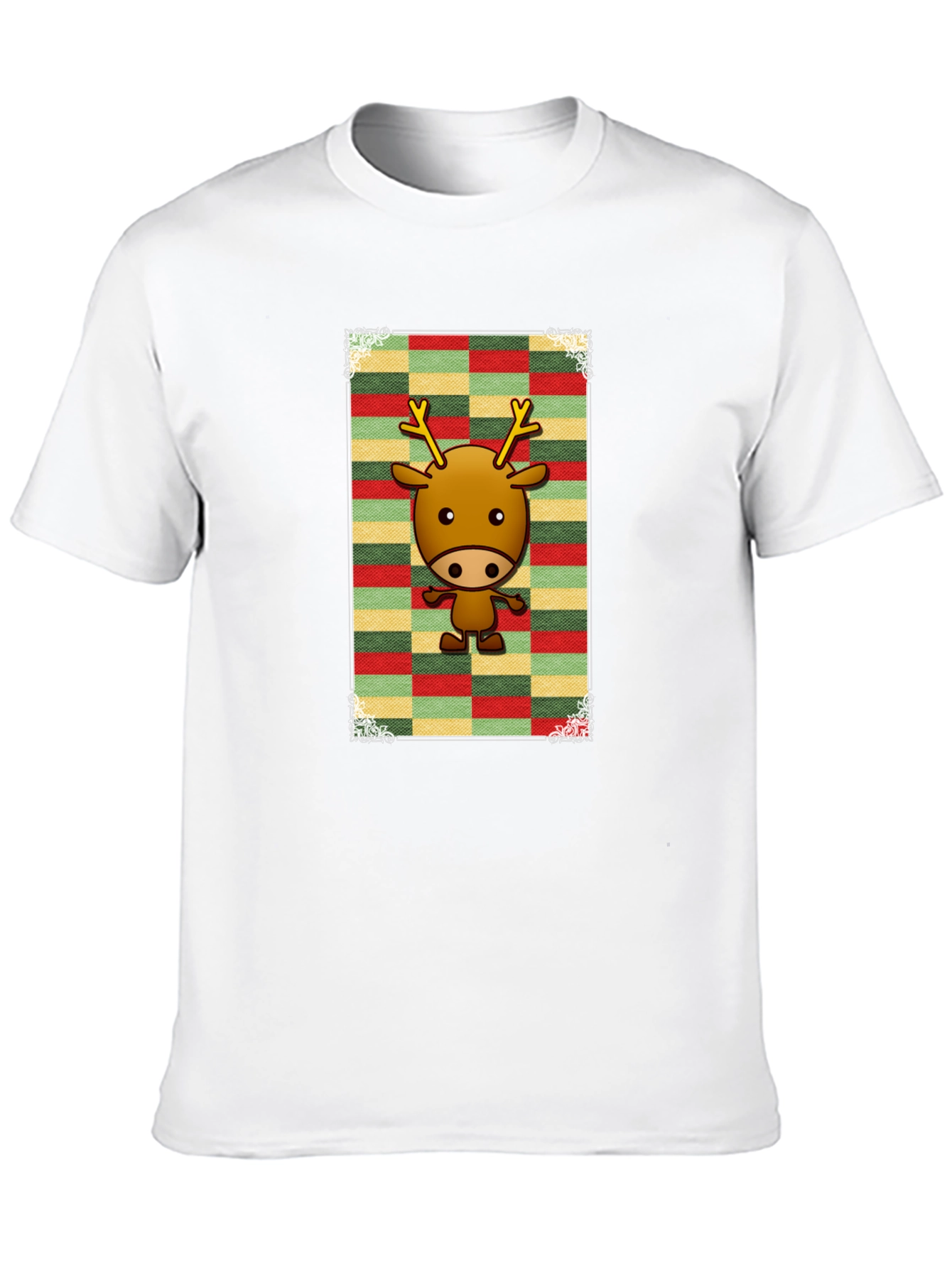 Cartoon Reindeer Graphic Tee - Black