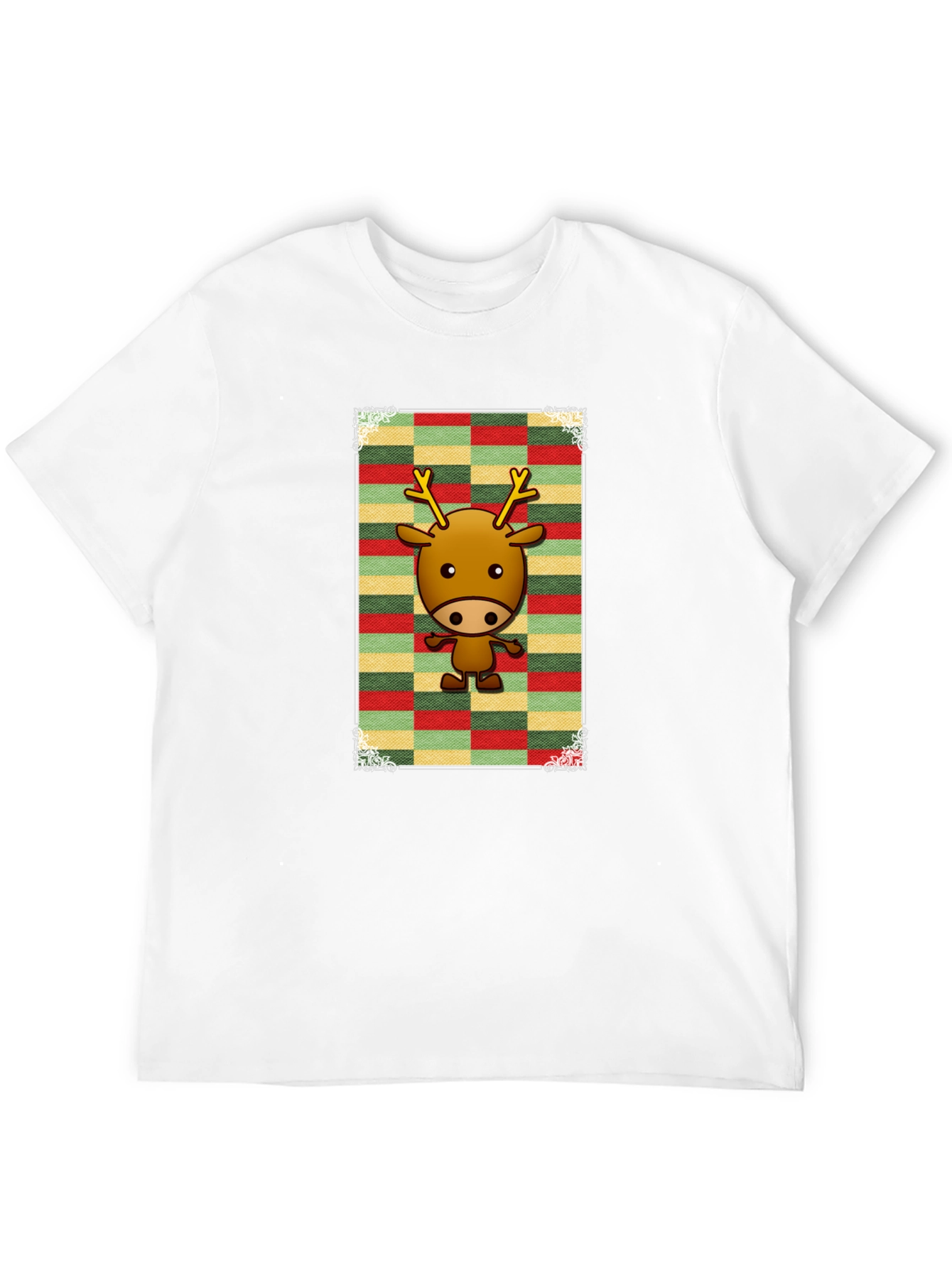 Cartoon Reindeer Graphic Tee - Black