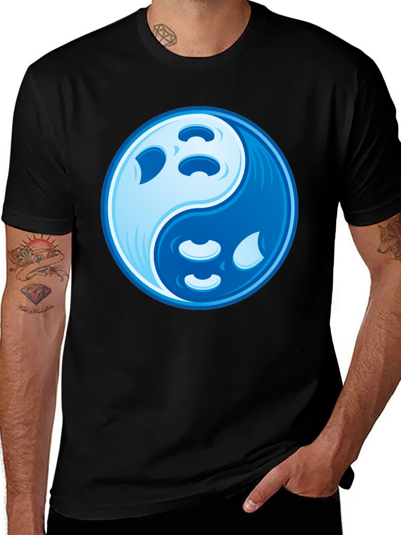 Yin Yang Moon Graphic Tee - Black Cotton Blend