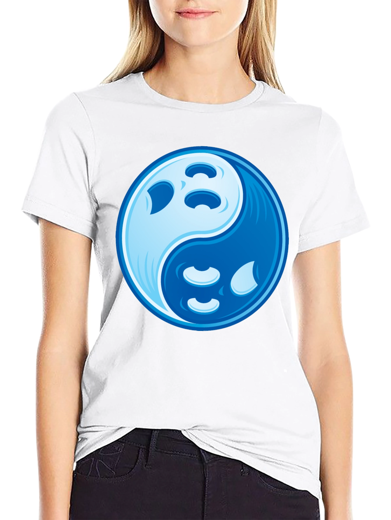 Yin Yang Moon Graphic Tee - Black Cotton Blend