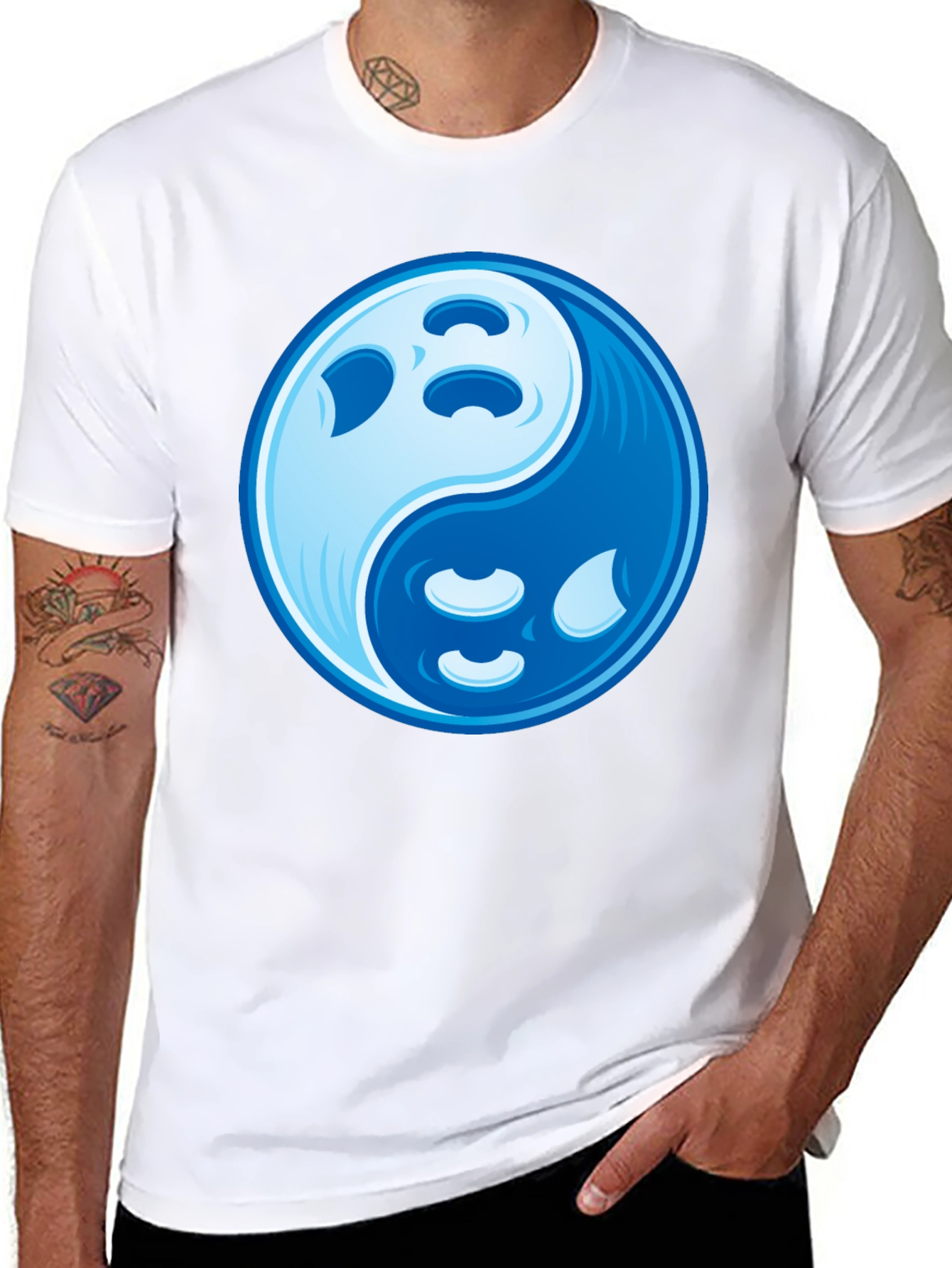 Yin Yang Moon Graphic Tee - Black Cotton Blend