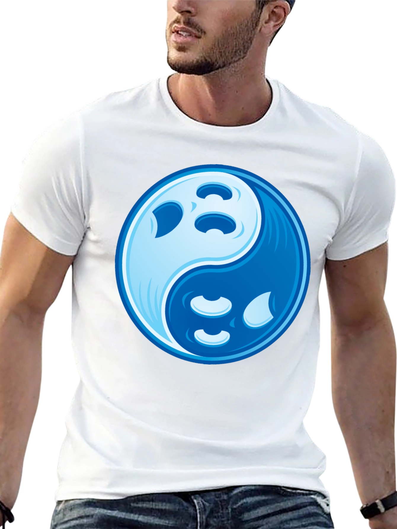 Yin Yang Moon Graphic Tee - Black Cotton Blend