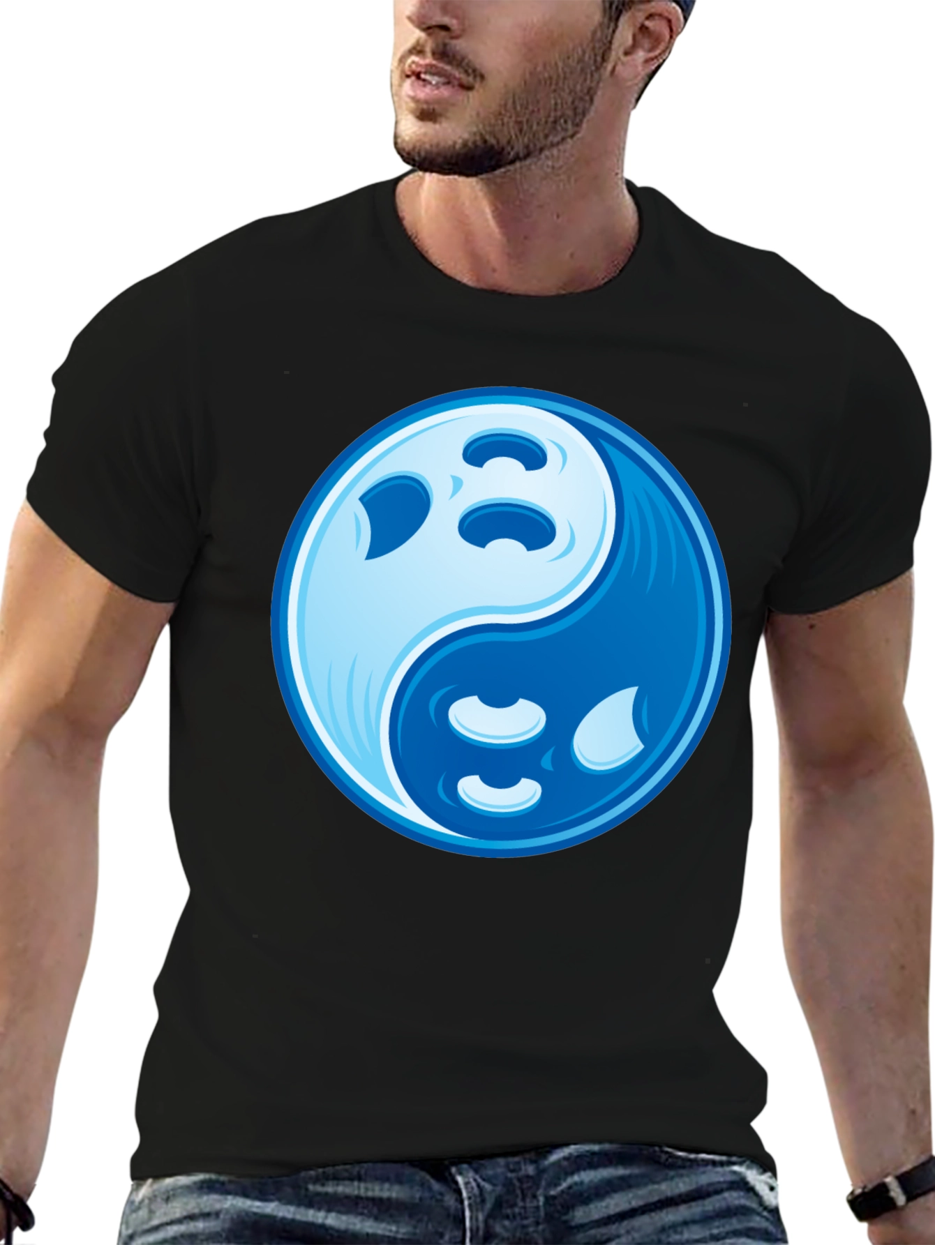 Yin Yang Moon Graphic Tee - Black Cotton Blend