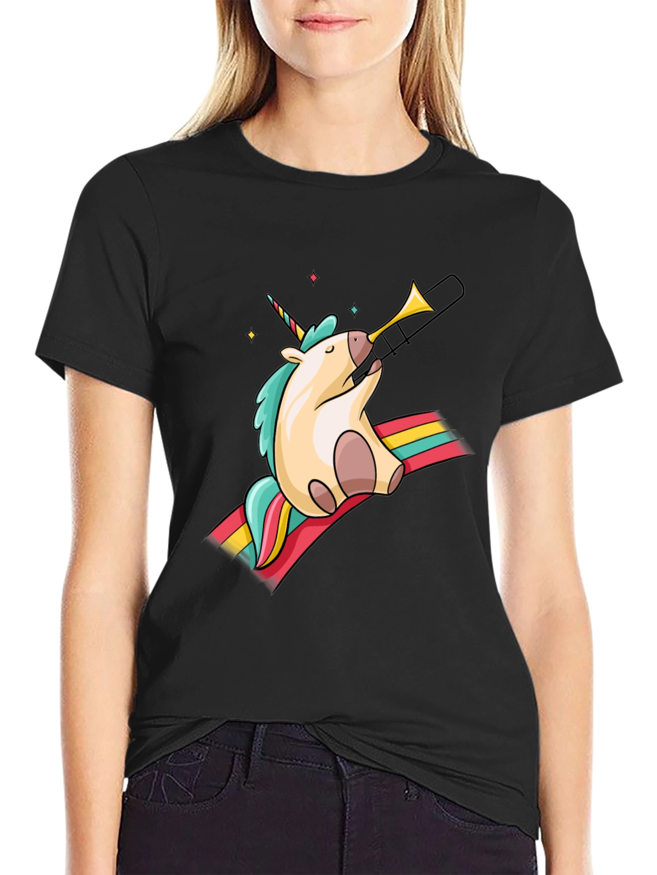 Unicorn Trombone Graphic Tee - Black