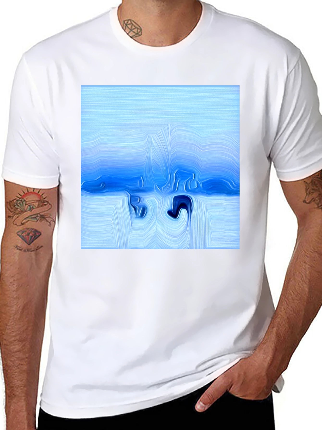 Abstract Blue Wave T-Shirt - Artistic Design