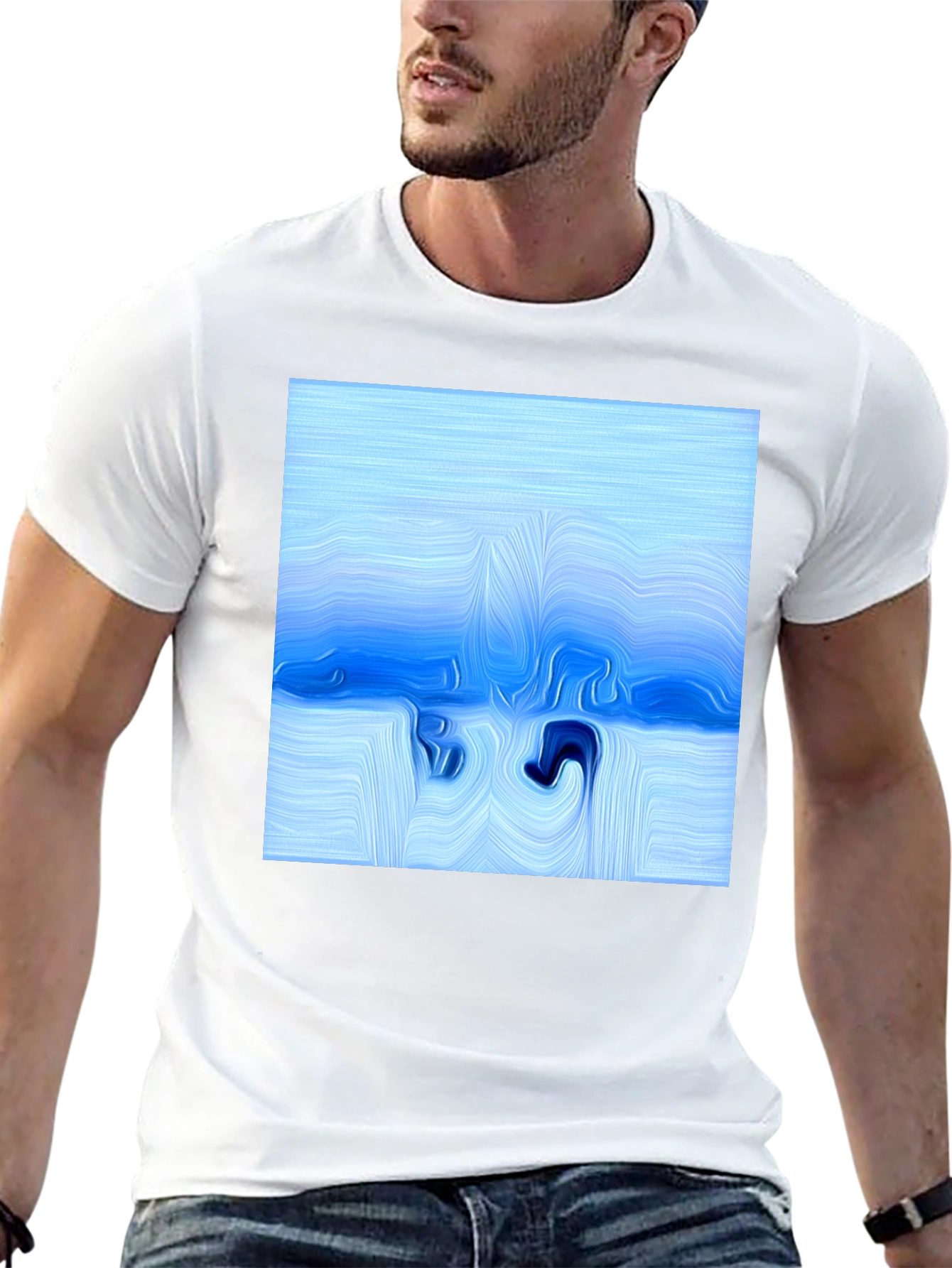 Abstract Blue Wave T-Shirt - Artistic Design