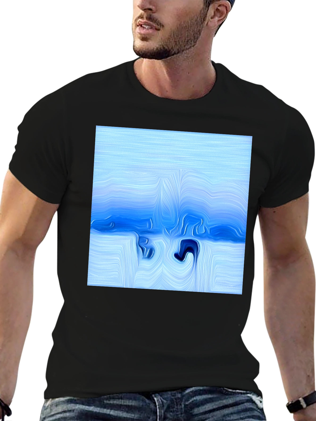 Abstract Blue Wave T-Shirt - Artistic Design
