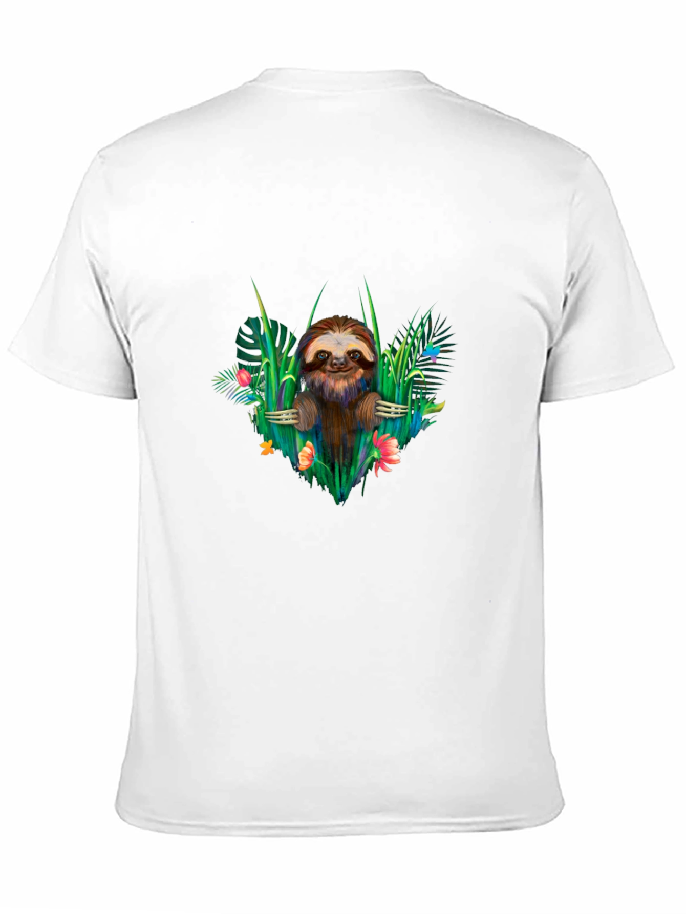 Sloth & Floral Black T-Shirt - Tropical Vibes