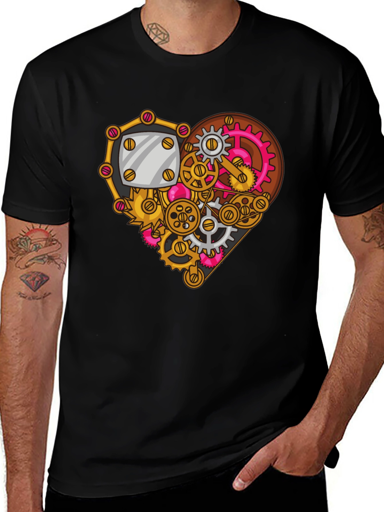 Steampunk Heart Gear Graphic Tee - Unique Design