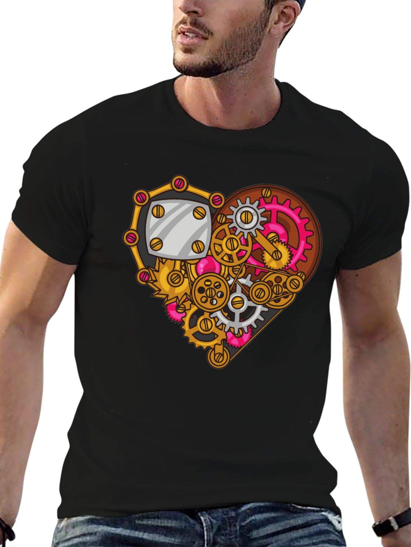 Steampunk Heart Gear Graphic Tee - Unique Design