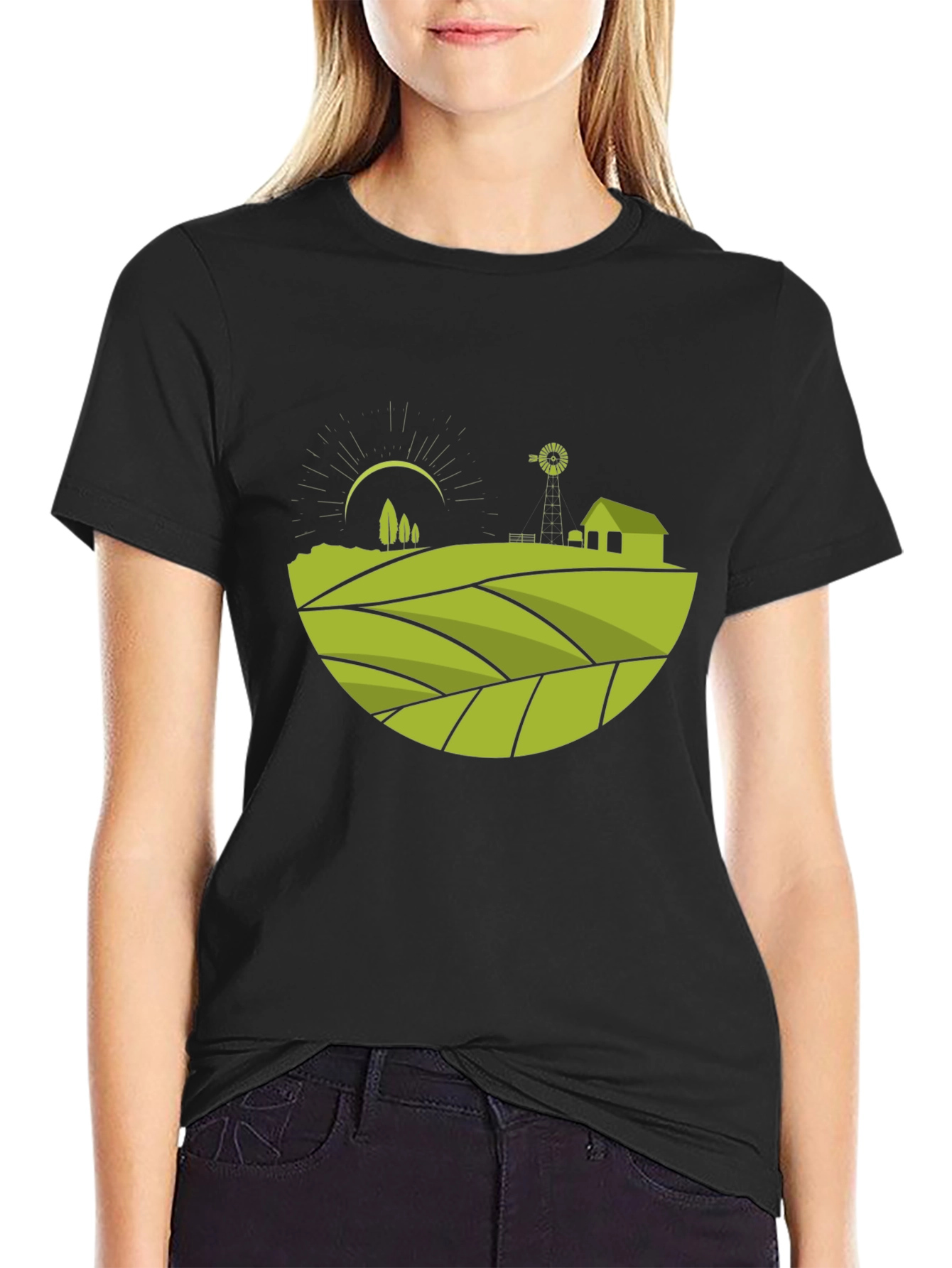 Rural Landscape Graphic Tee - Black