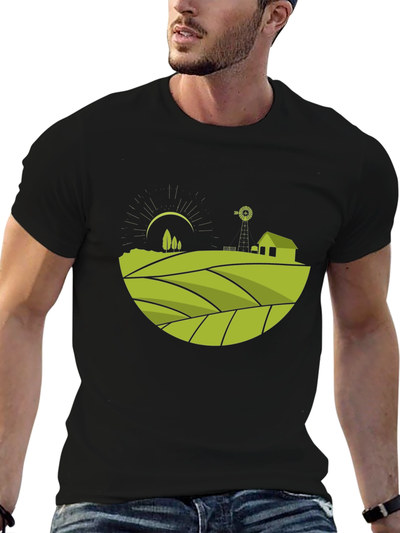 Rural Landscape Graphic Tee - Black