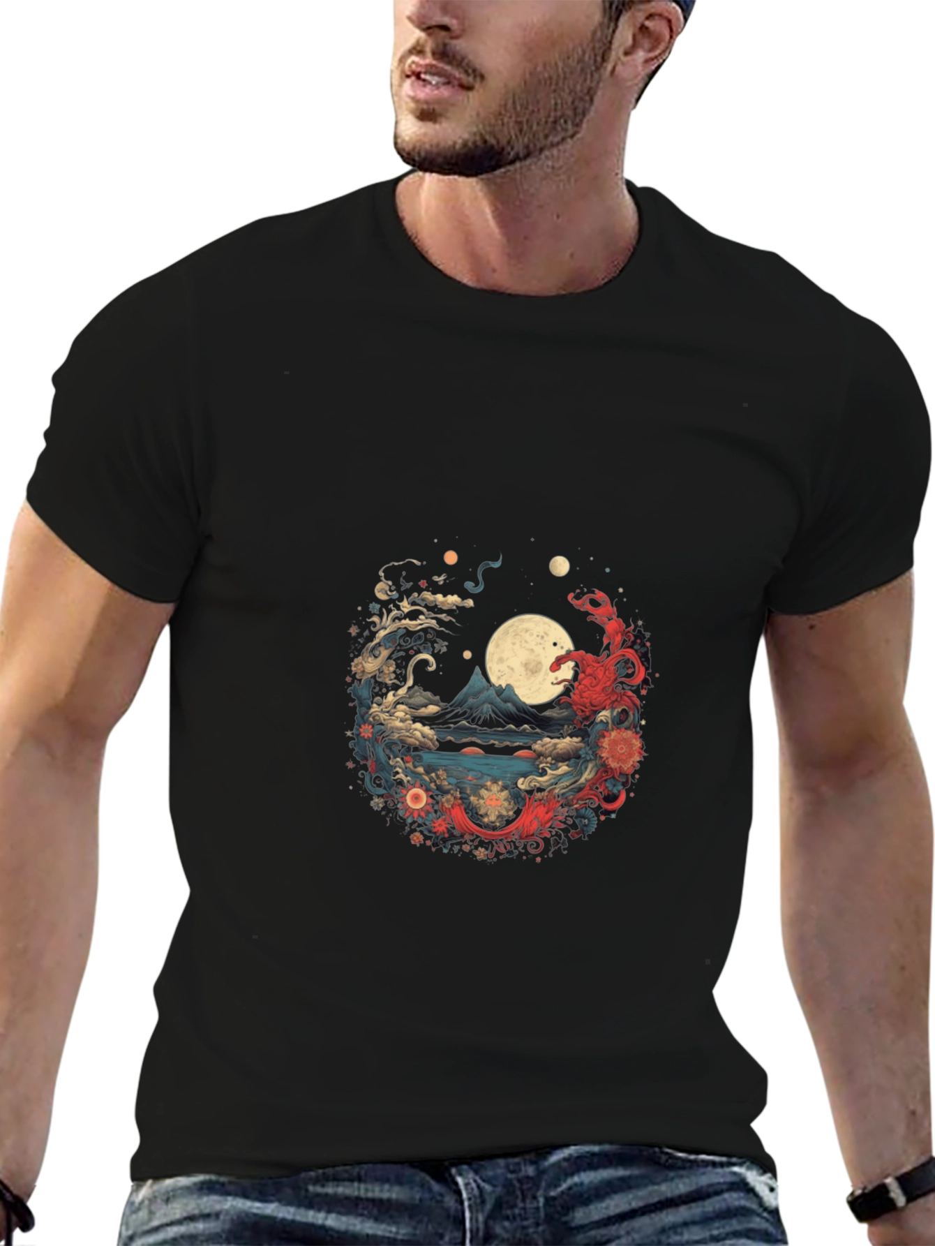 Asian Art Print Black T-Shirt