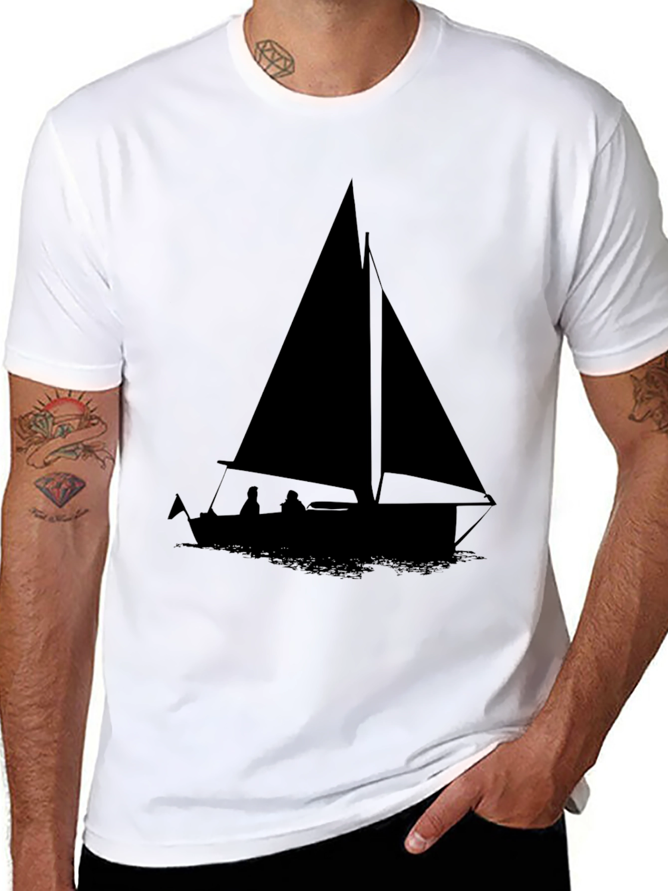 Sailboat Graphic Tee - Black Cotton Comfort