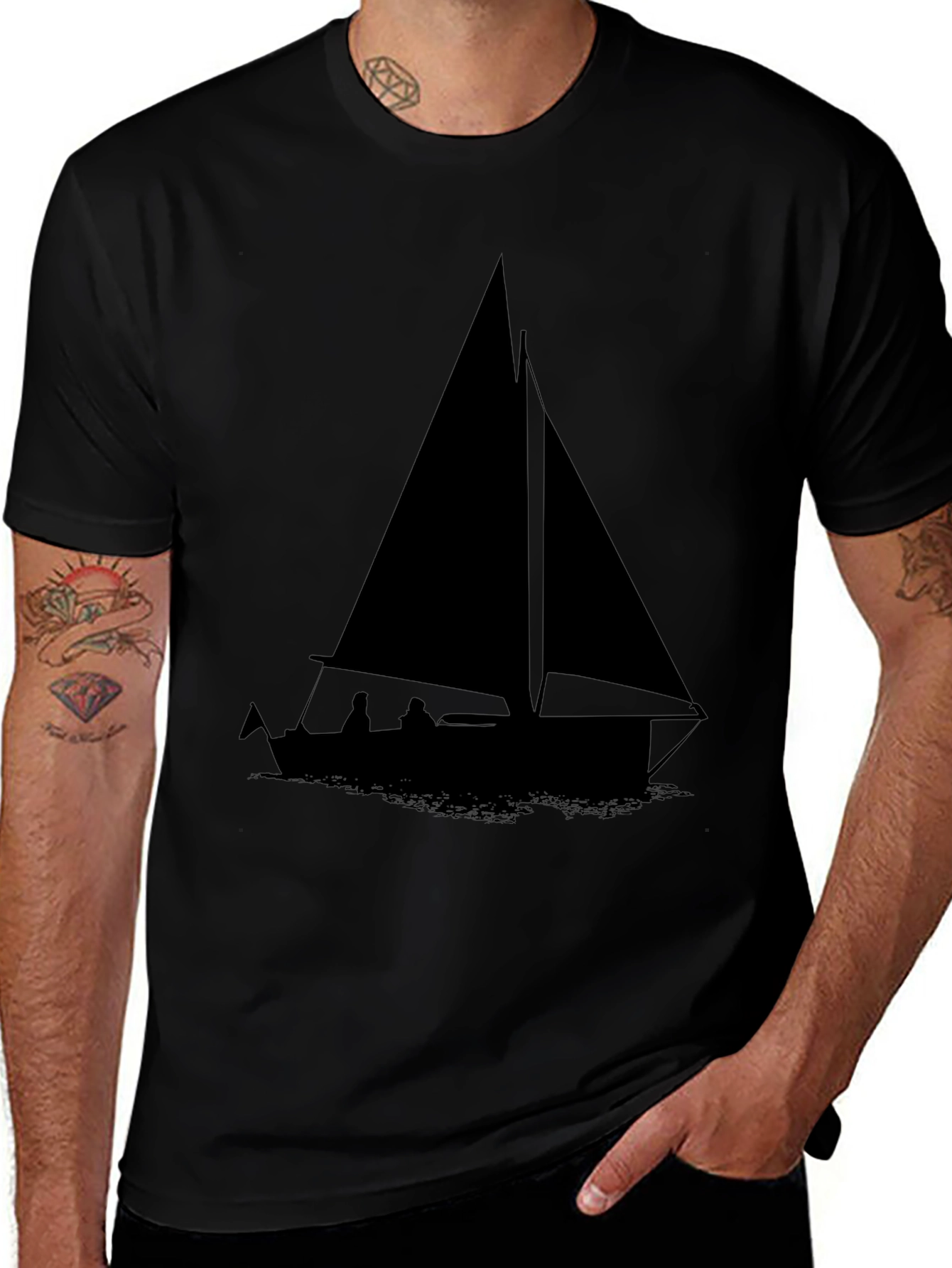 Sailboat Graphic Tee - Black Cotton Comfort