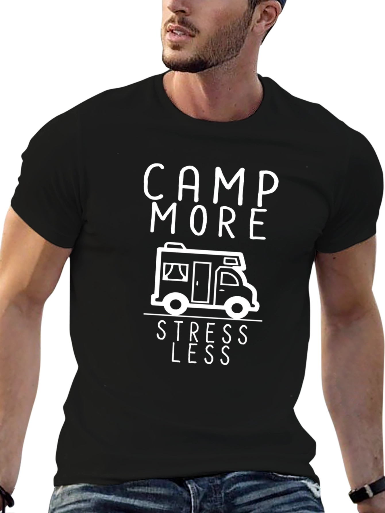 Camp More Stress Less Graphic T-Shirt