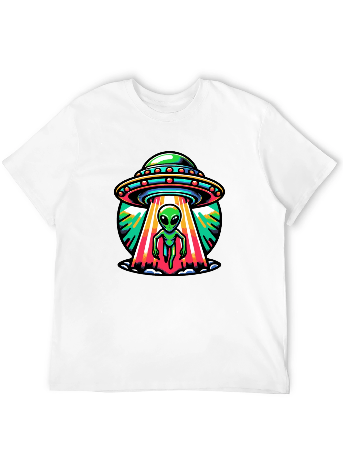 UFO Alien Abduction Graphic Tee - Black Cotton T-Shirt