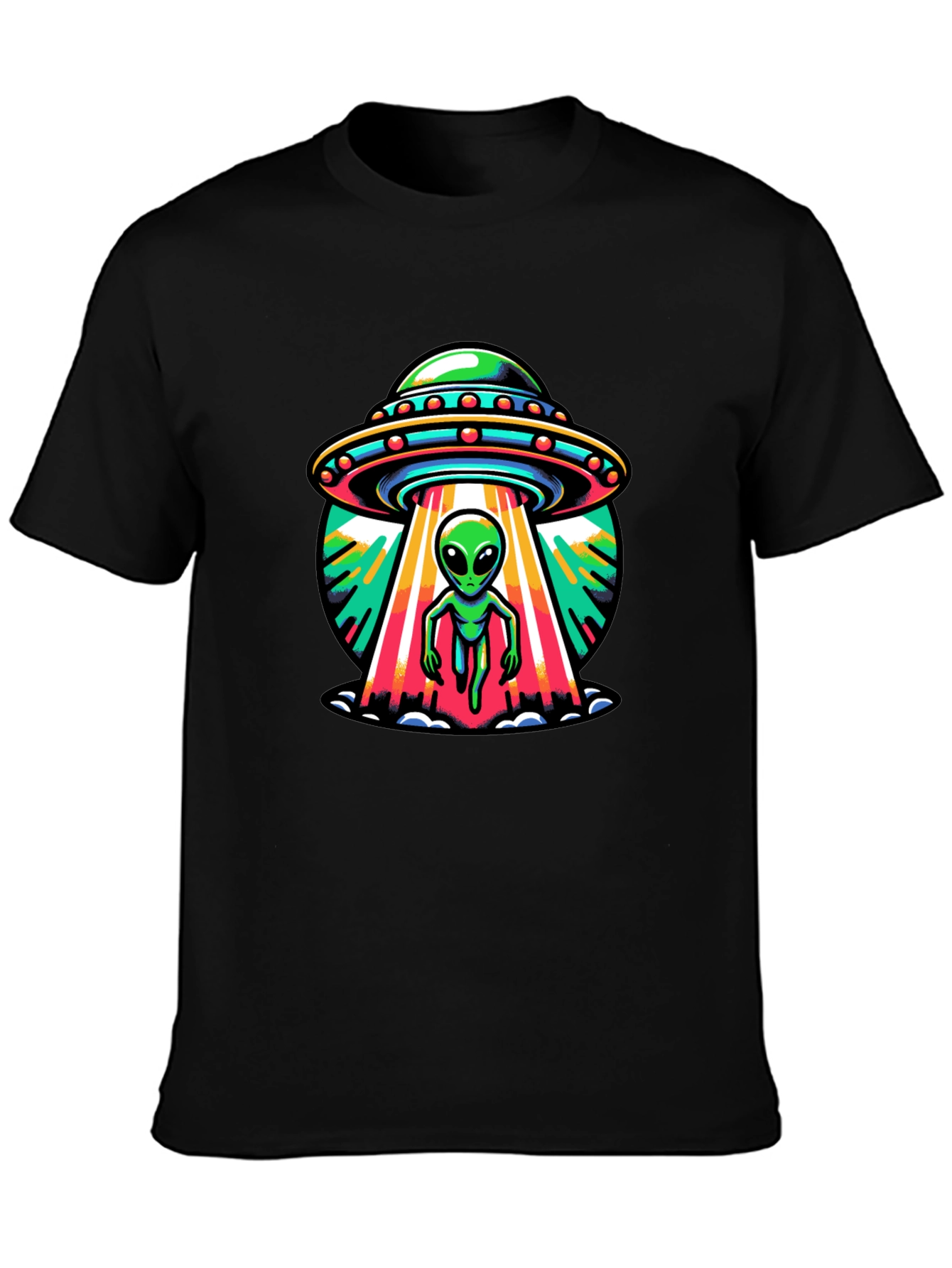 UFO Alien Abduction Graphic Tee - Black Cotton T-Shirt