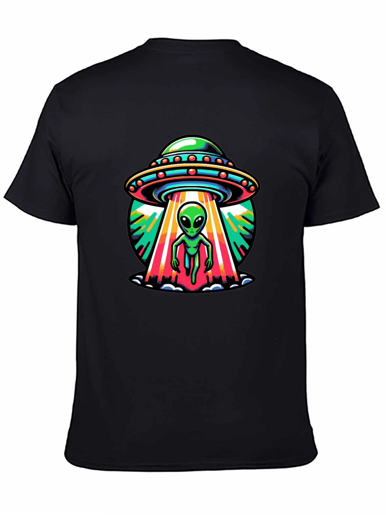 UFO Alien Abduction Graphic Tee - Black Cotton T-Shirt