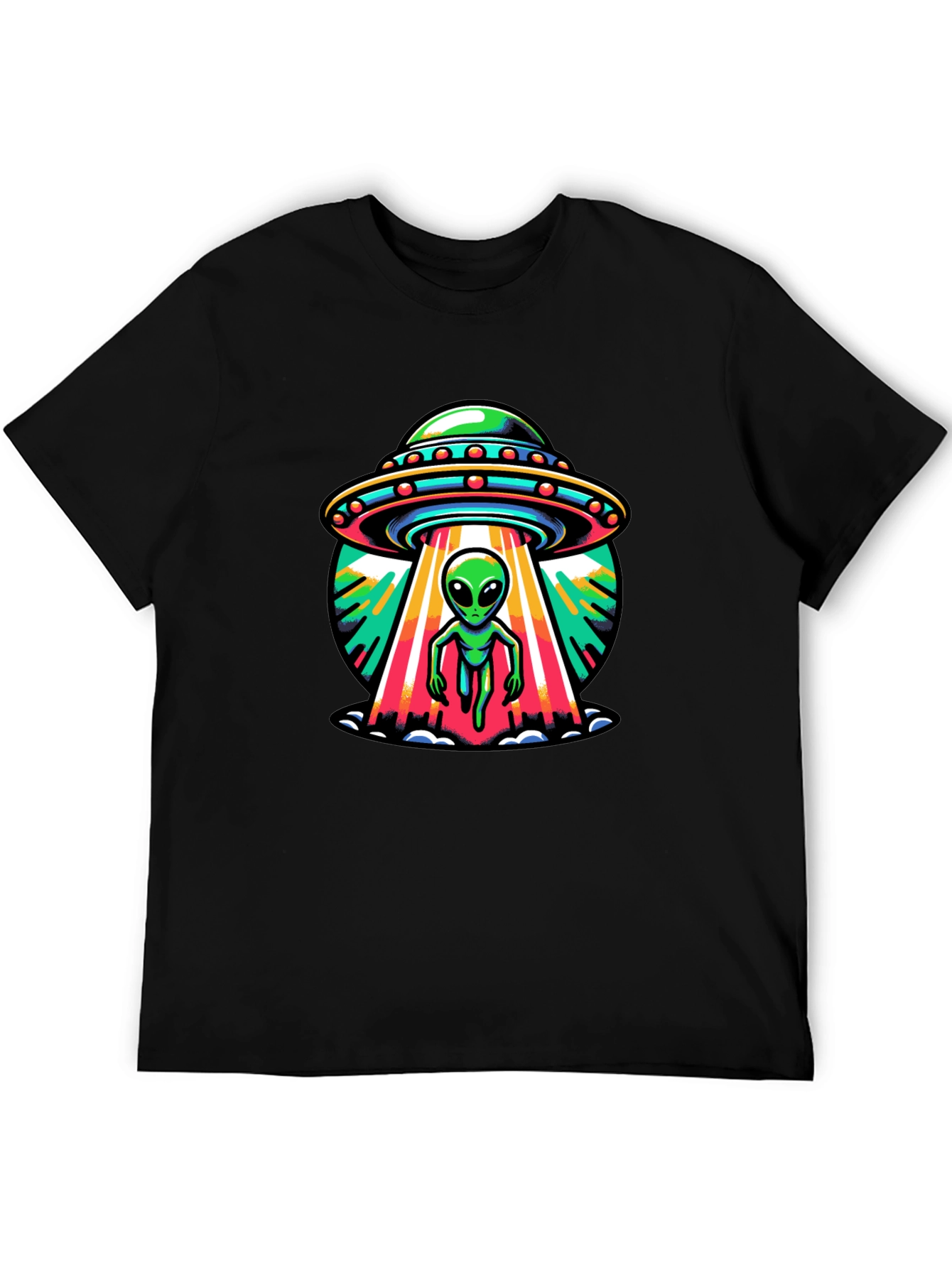 UFO Alien Abduction Graphic Tee - Black Cotton T-Shirt