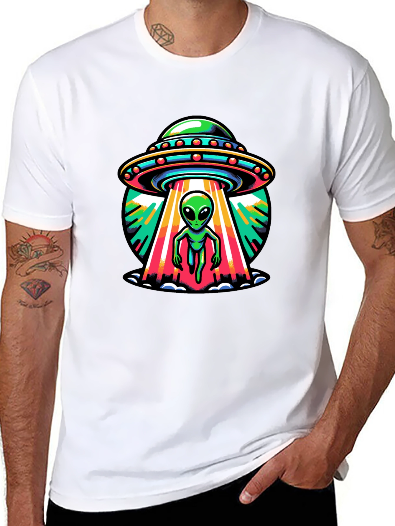 UFO Alien Abduction Graphic Tee - Black Cotton T-Shirt