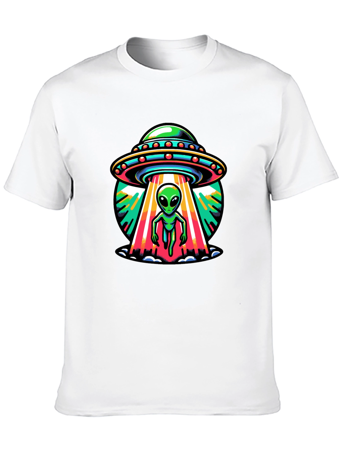 UFO Alien Abduction Graphic Tee - Black Cotton T-Shirt