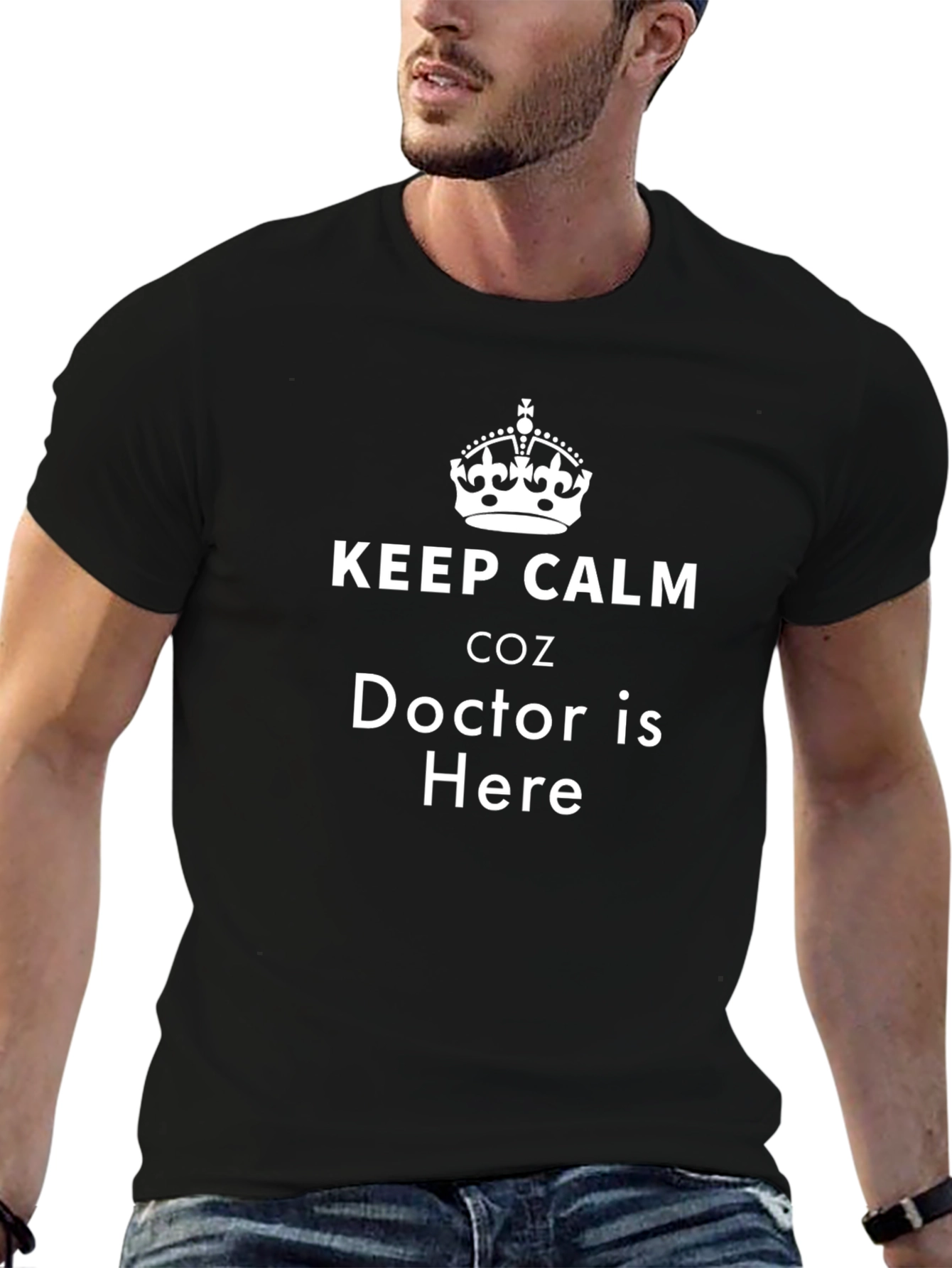 Keep Calm Doctor Is Here Black Cotton T-Shirt