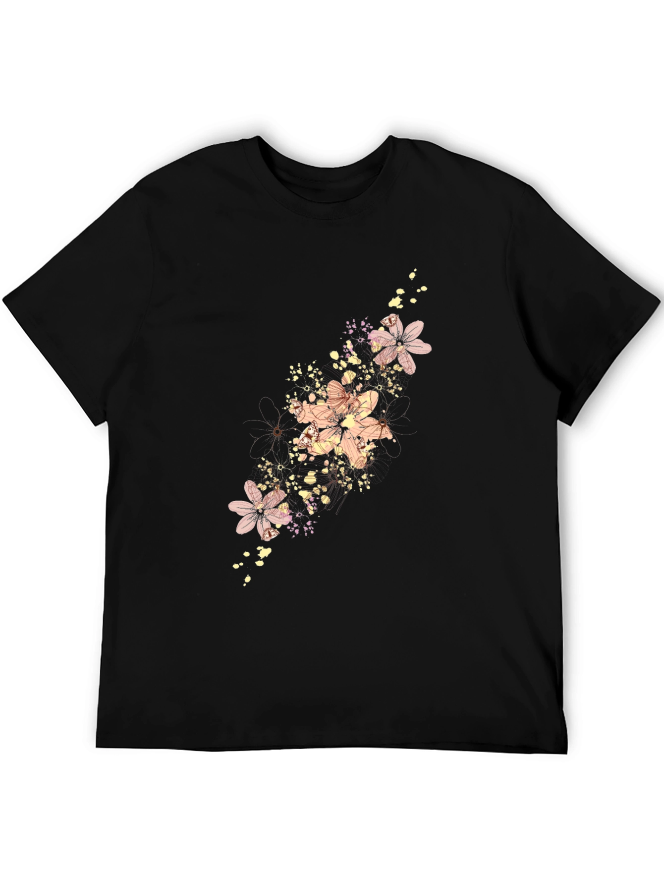 Floral Print Mens Black T-Shirt