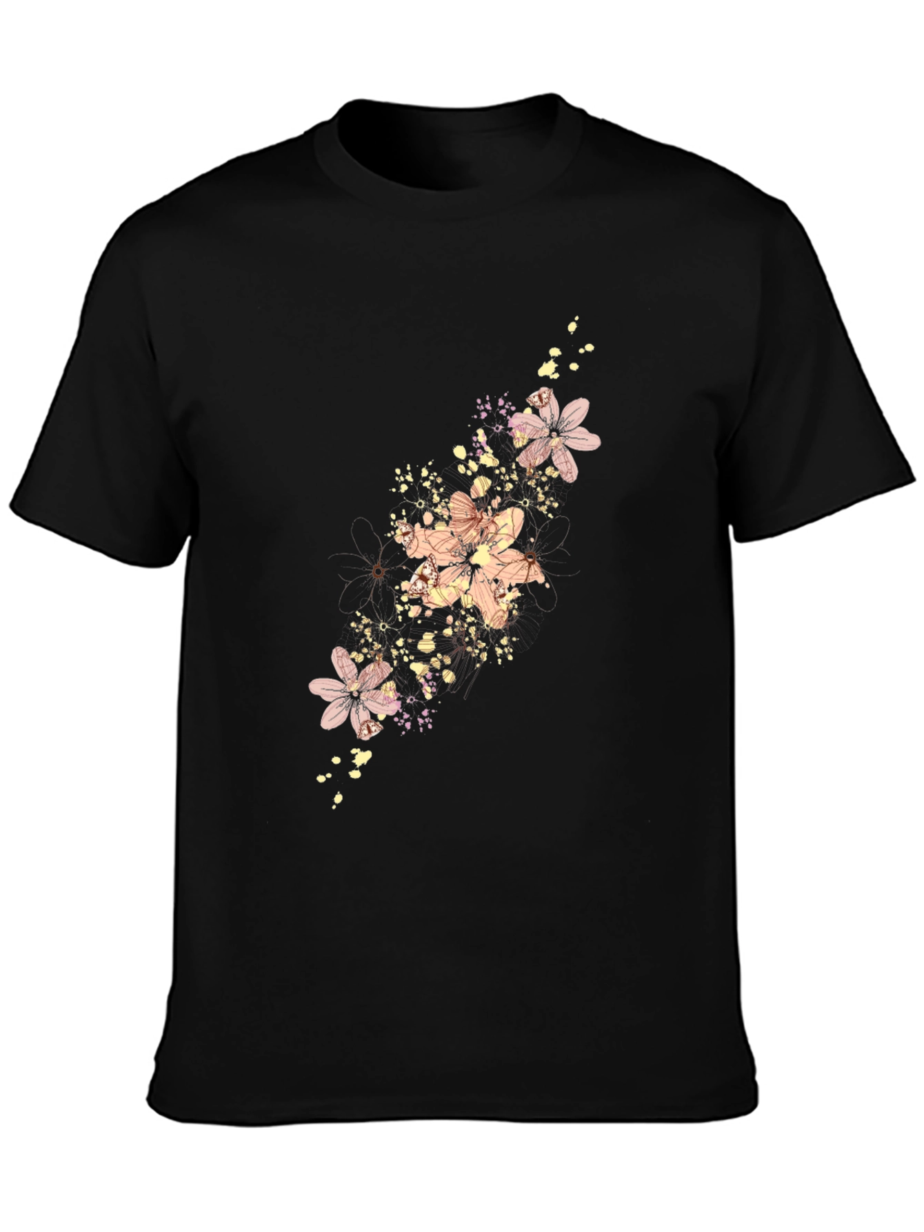 Floral Print Mens Black T-Shirt