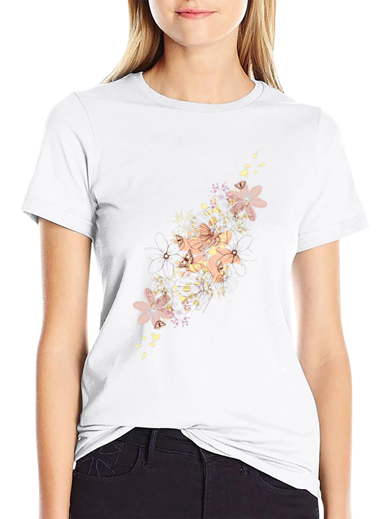 Floral Print Mens Black T-Shirt