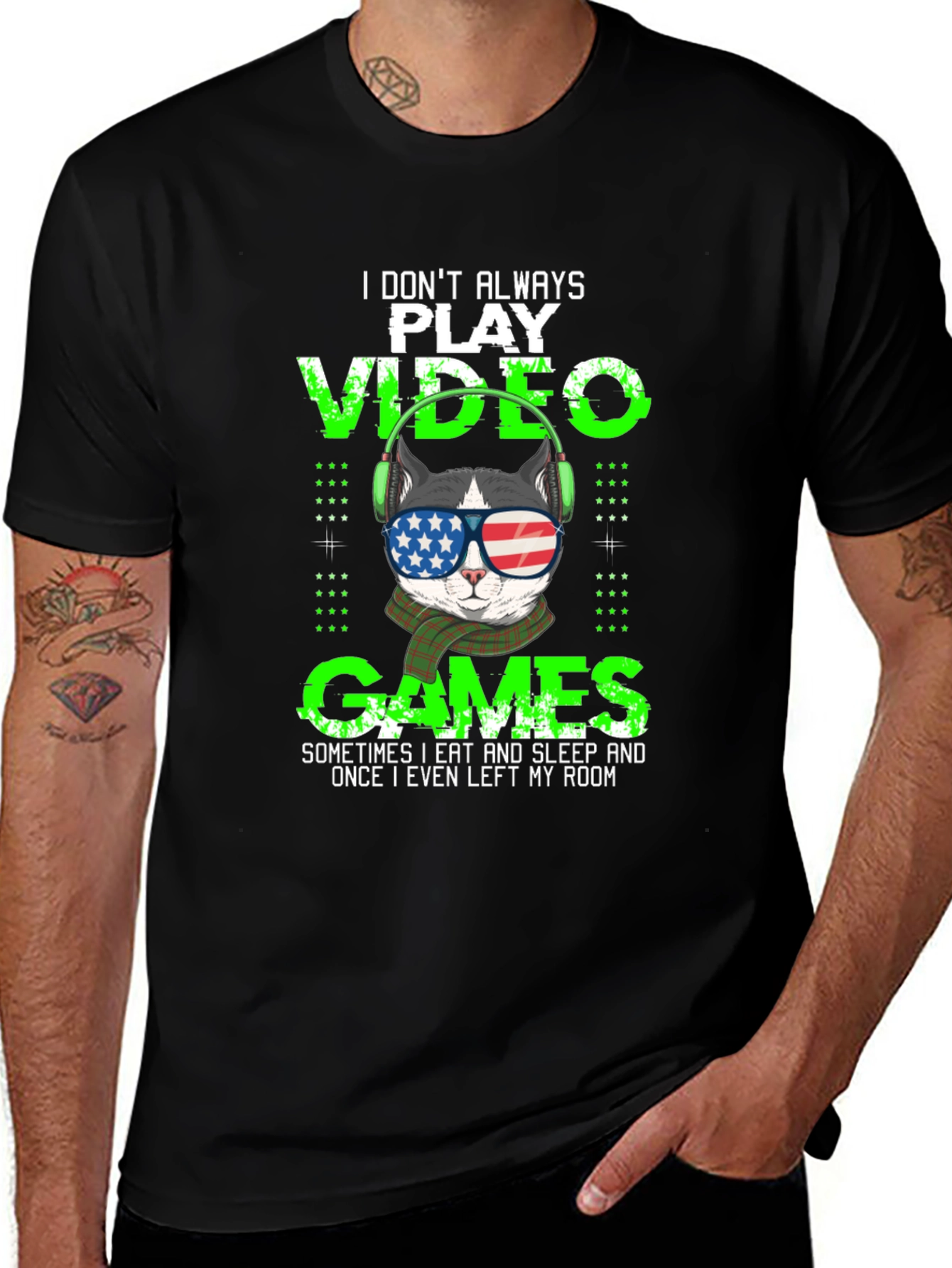 Gamer Cat T-Shirt - American Flag Sunglasses