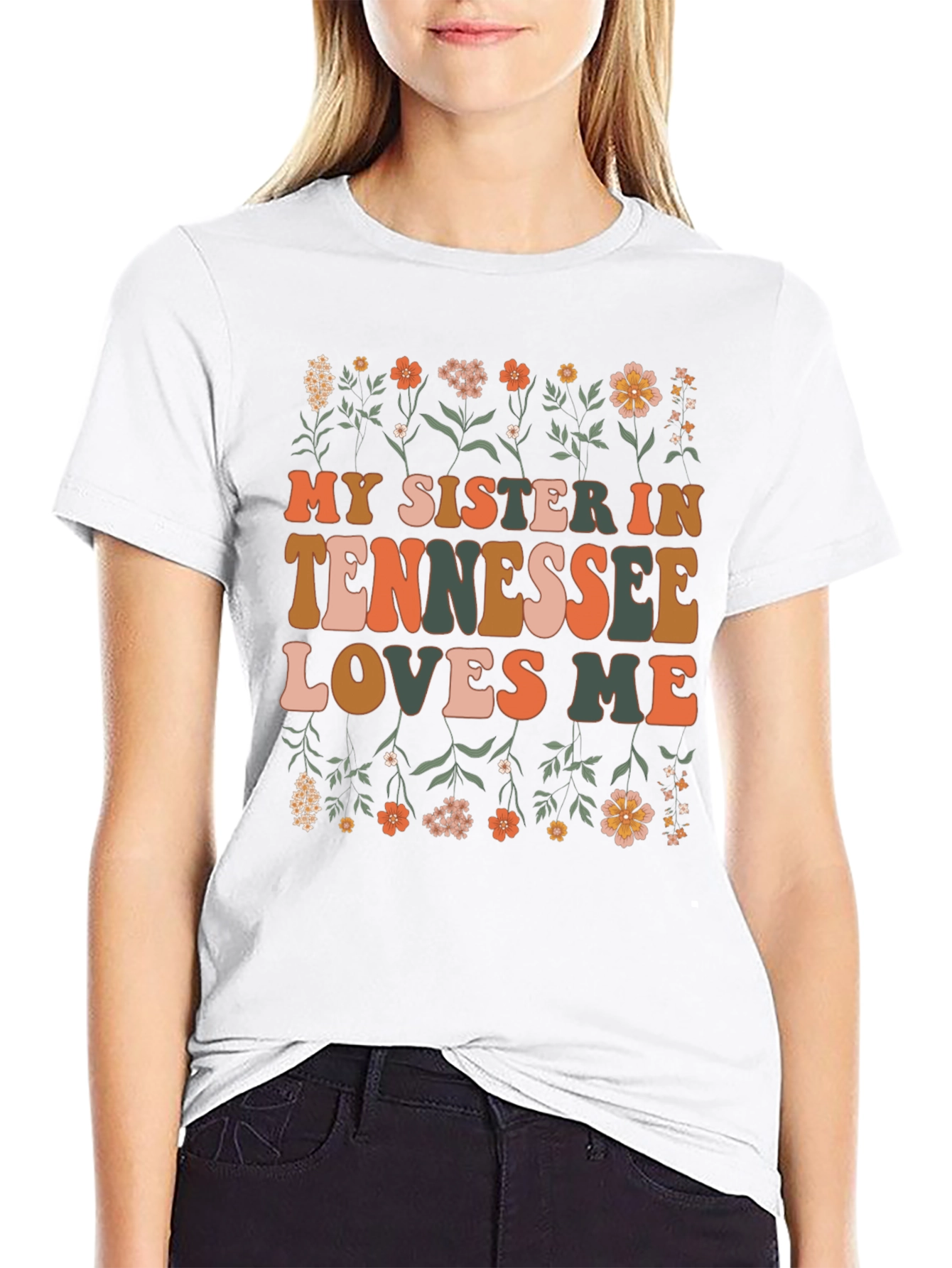 My Sister in Tennessee Loves Me Black Graphic Tee