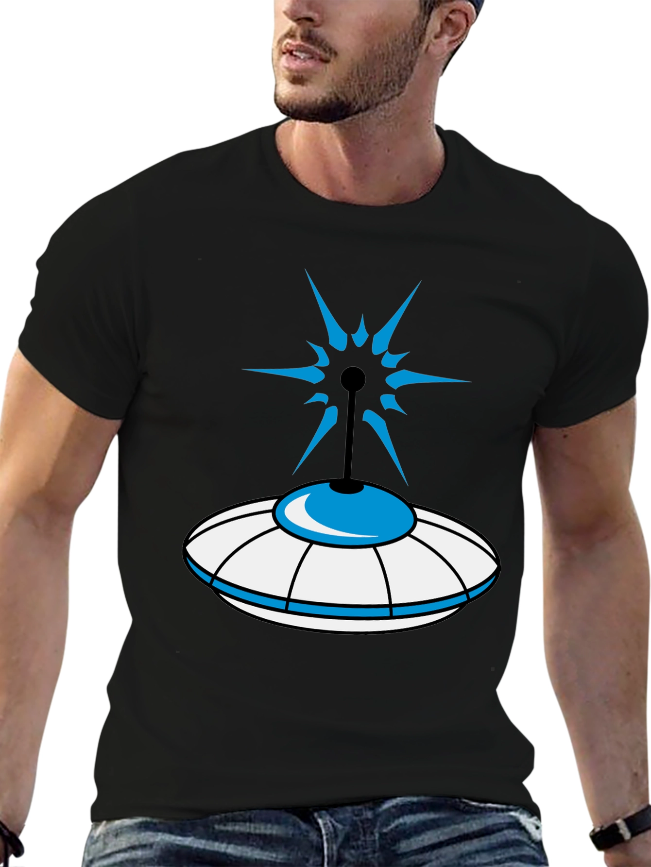UFO Graphic Tee - Sci-Fi Style Black T-Shirt