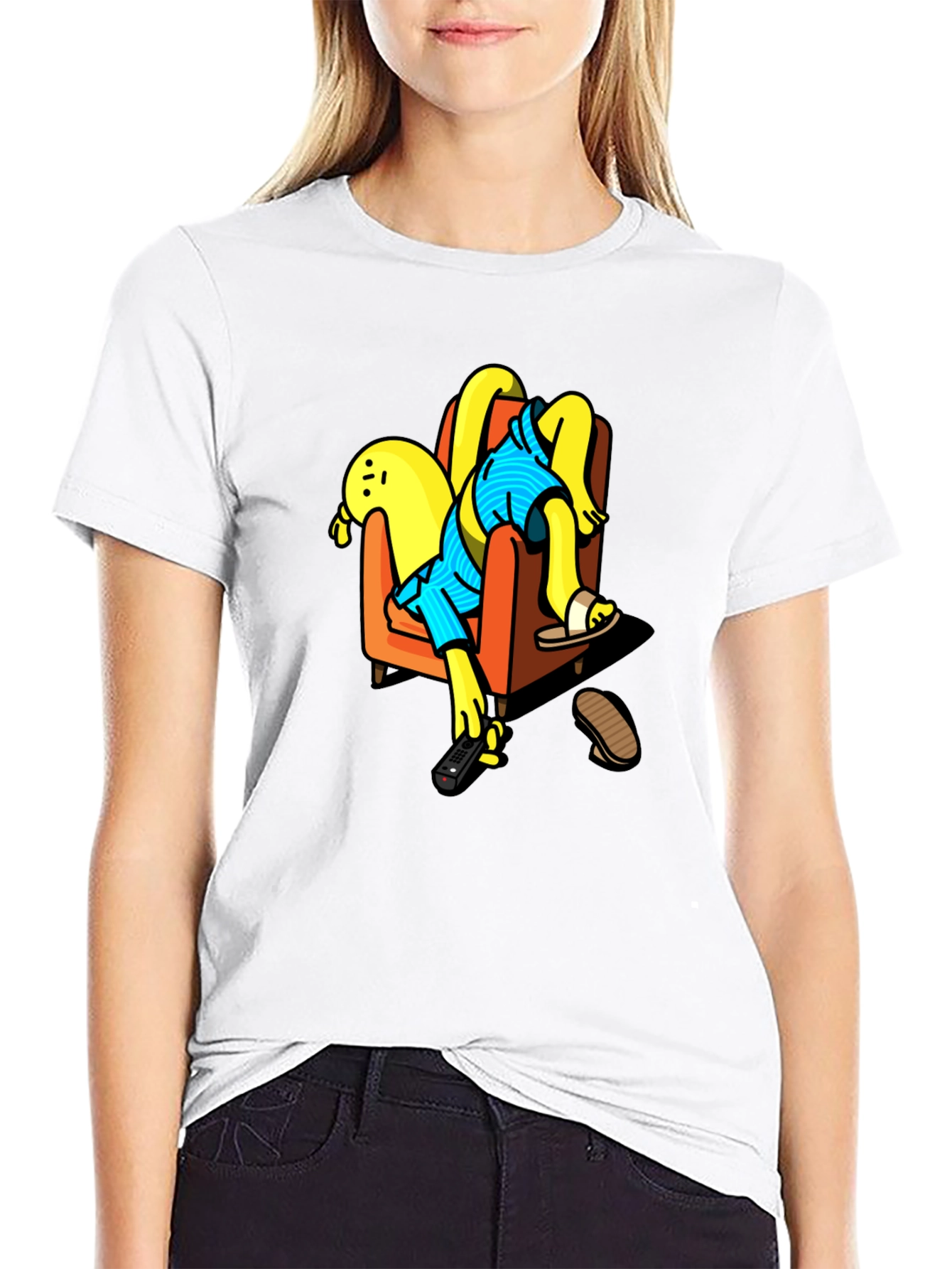 Funny Cartoon Character Relaxing Black T-Shirt