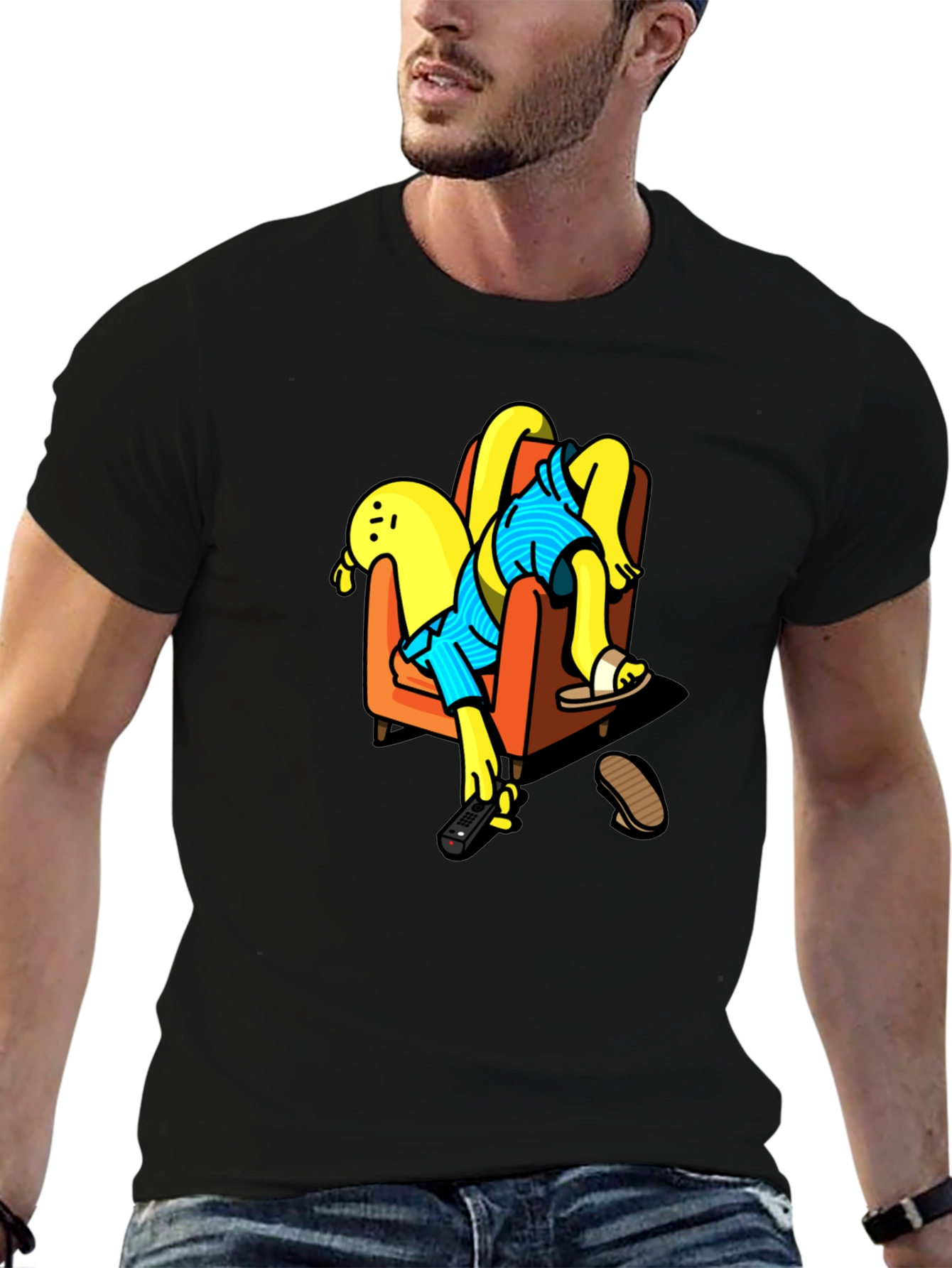 Funny Cartoon Character Relaxing Black T-Shirt