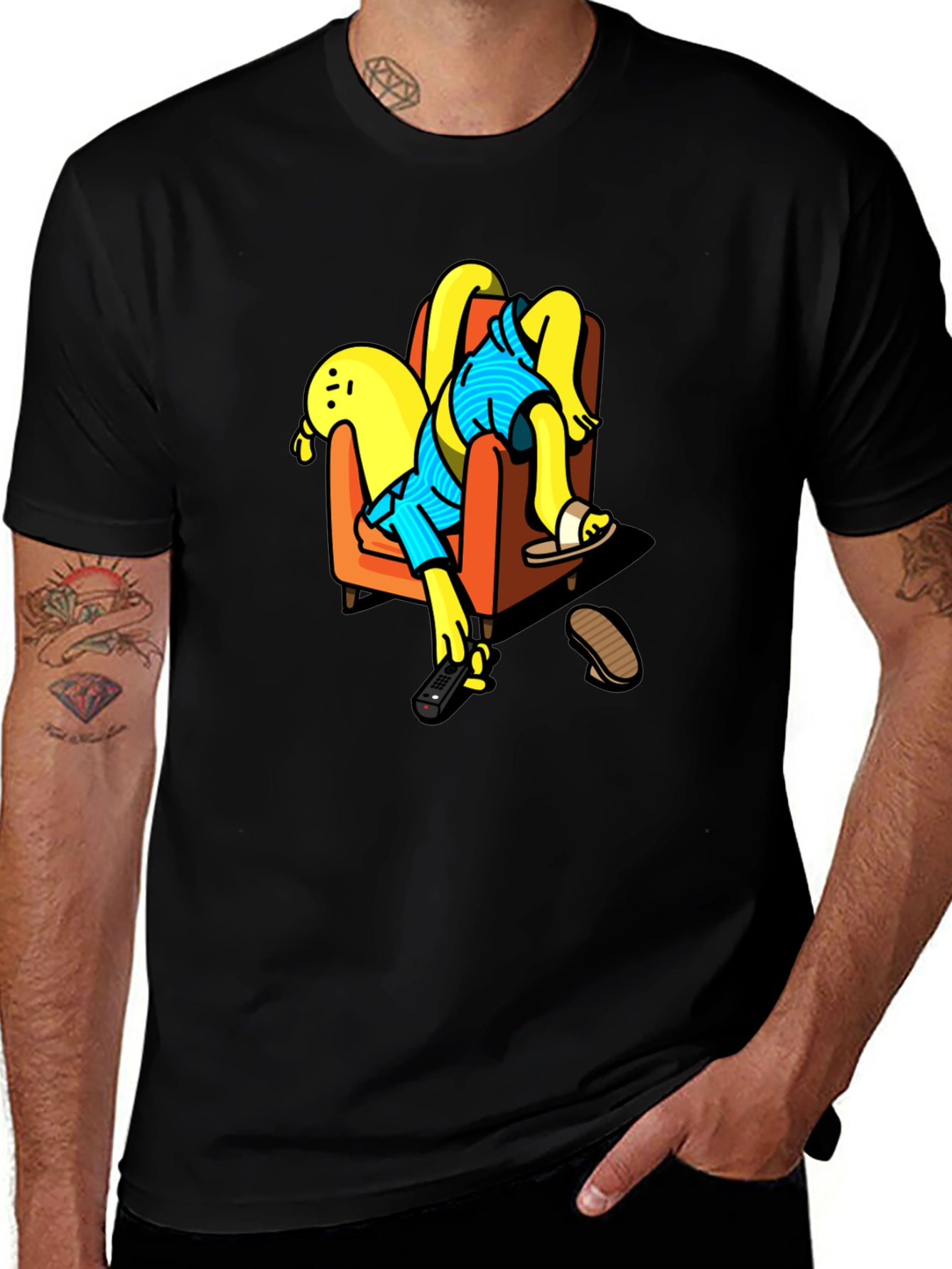 Funny Cartoon Character Relaxing Black T-Shirt