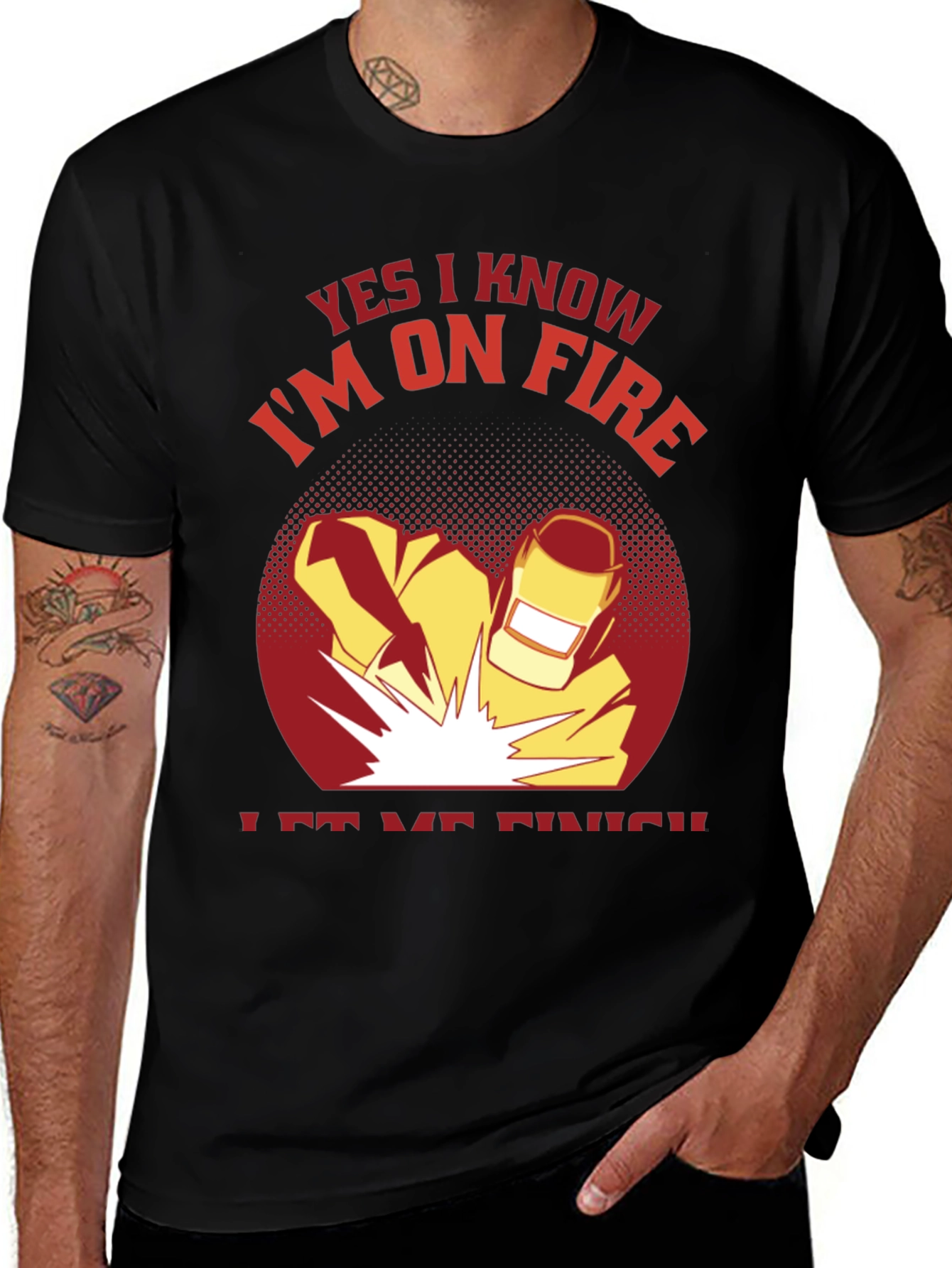 Welder On Fire Black T-Shirt