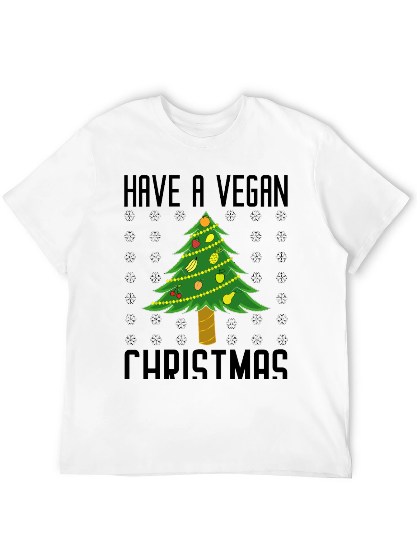 Vegan Christmas T-Shirt - Holiday Tree Fruit Design