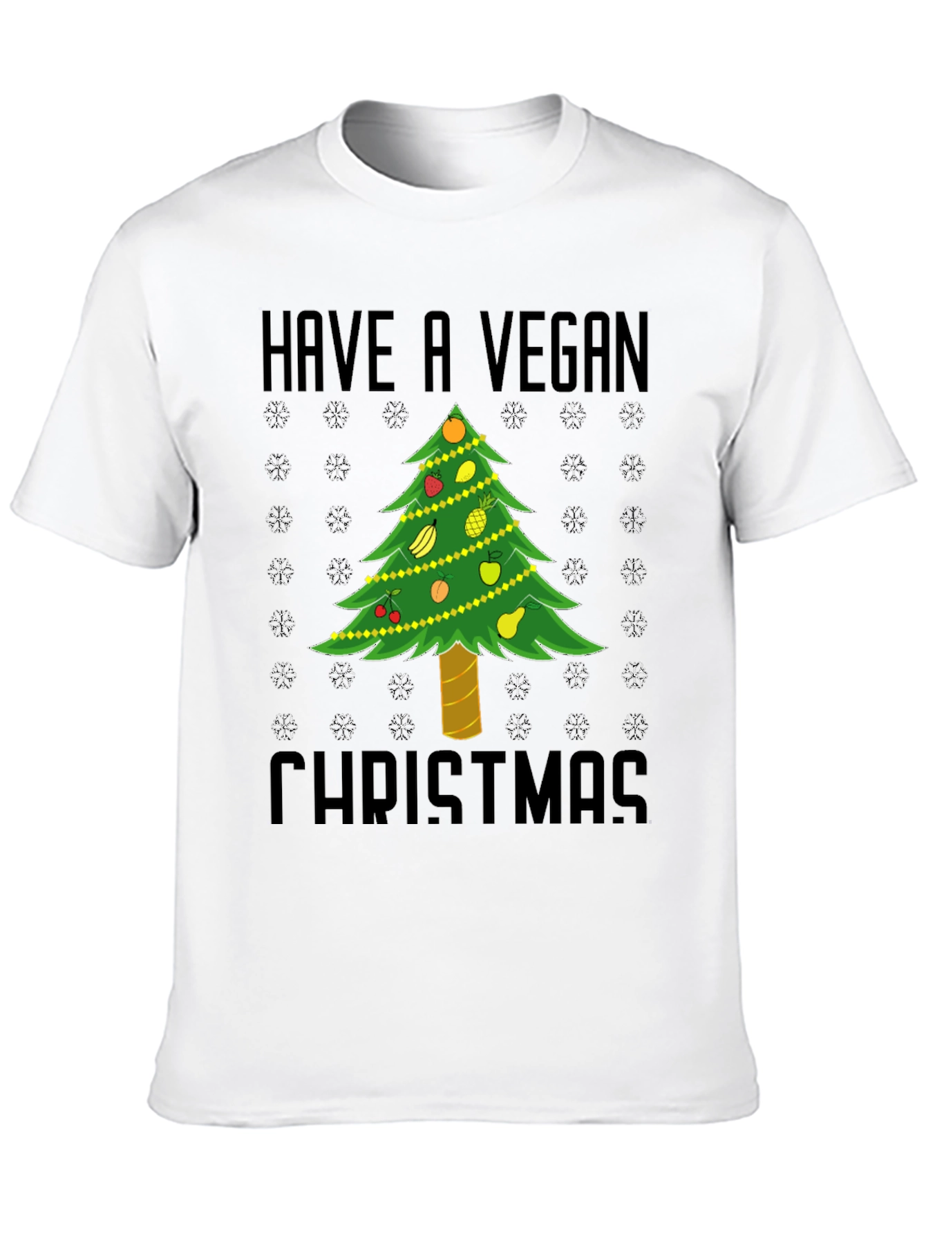 Vegan Christmas T-Shirt - Holiday Tree Fruit Design