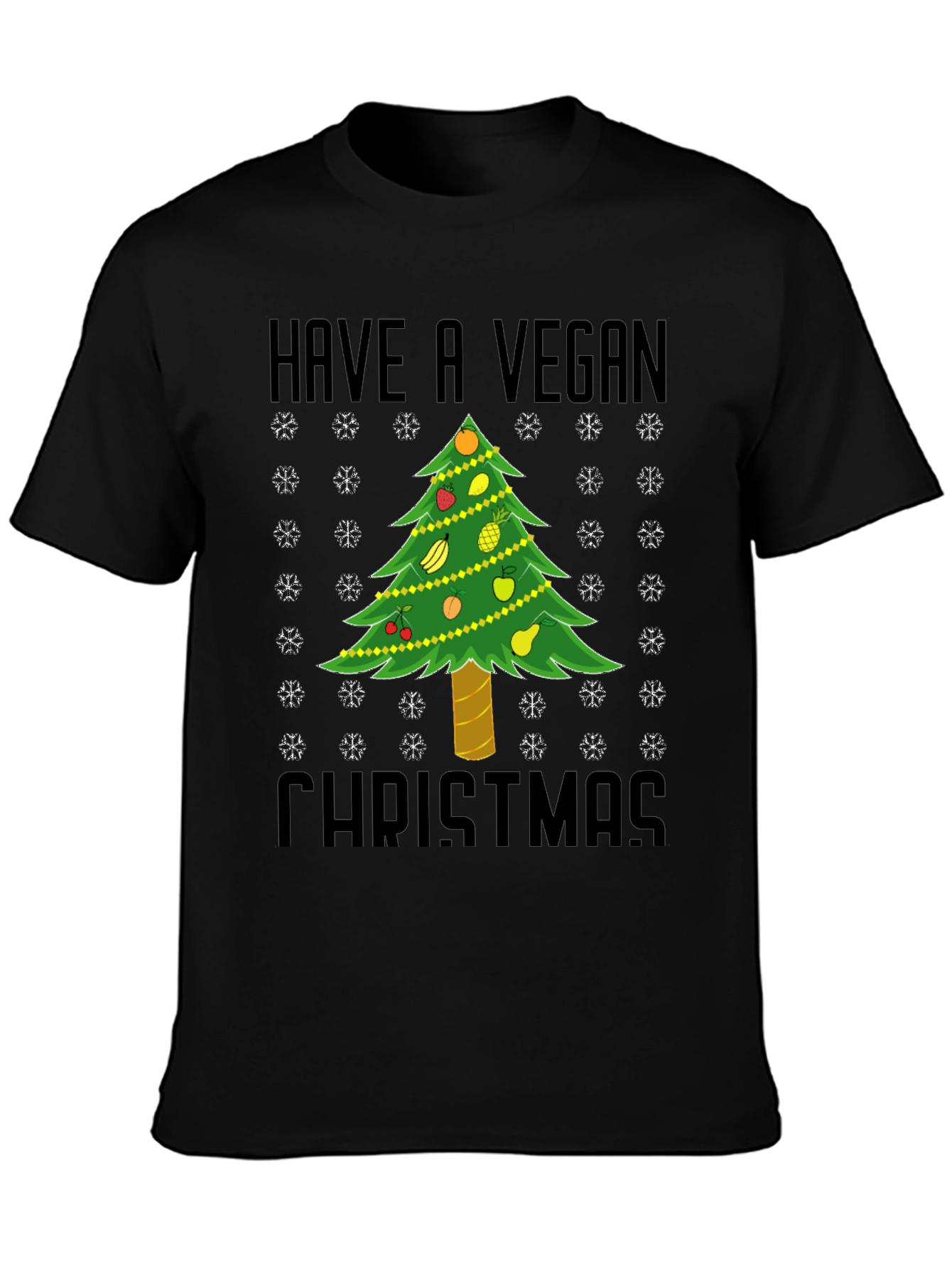 Vegan Christmas T-Shirt - Holiday Tree Fruit Design