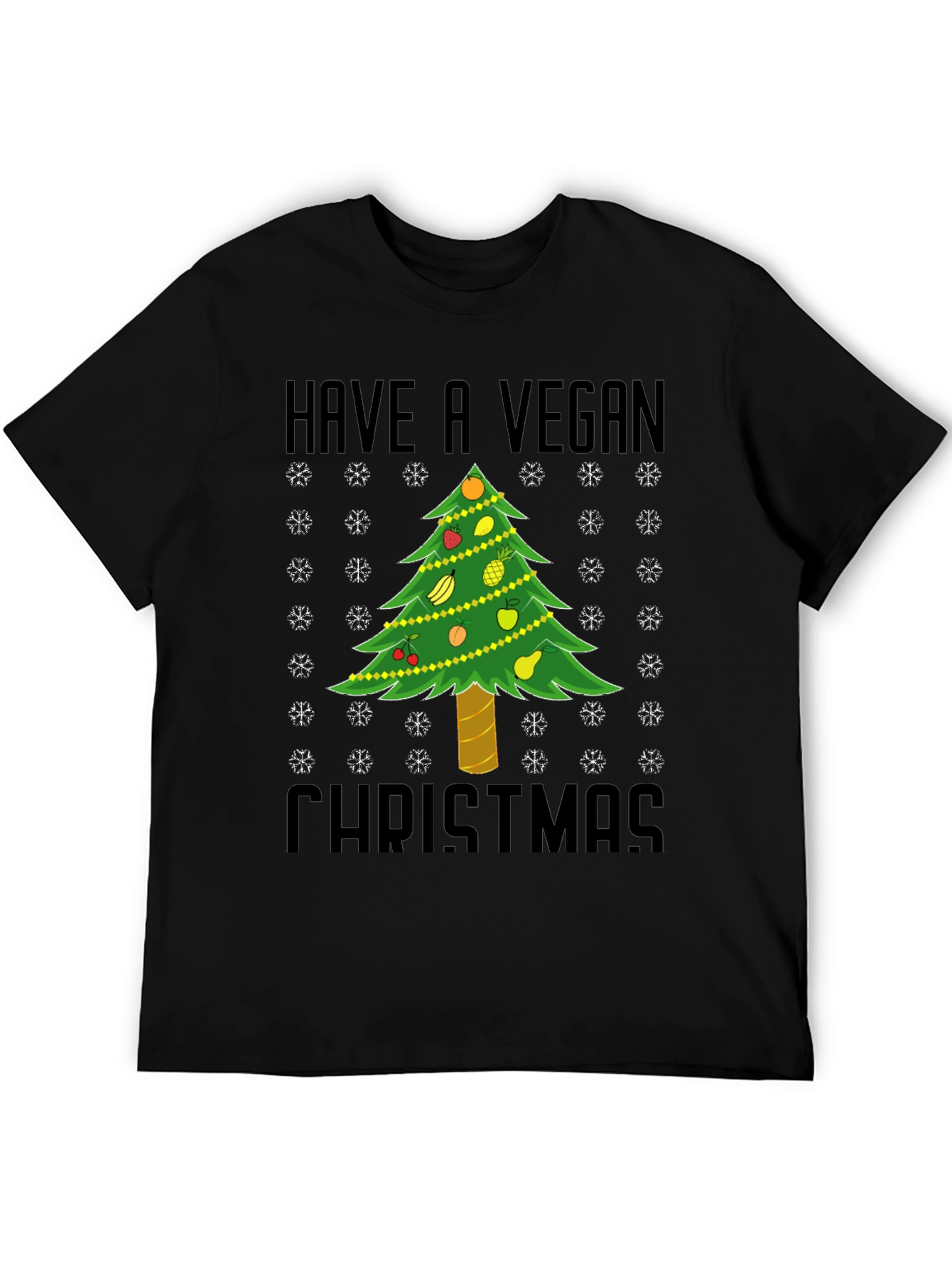 Vegan Christmas T-Shirt - Holiday Tree Fruit Design