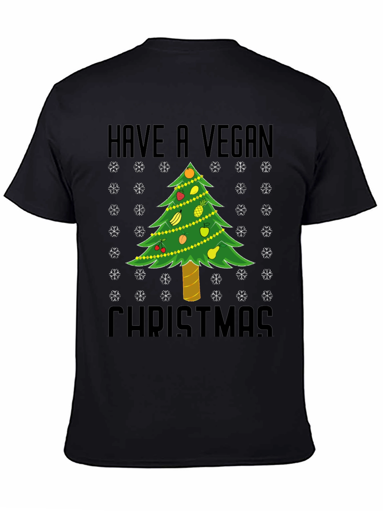 Vegan Christmas T-Shirt - Holiday Tree Fruit Design