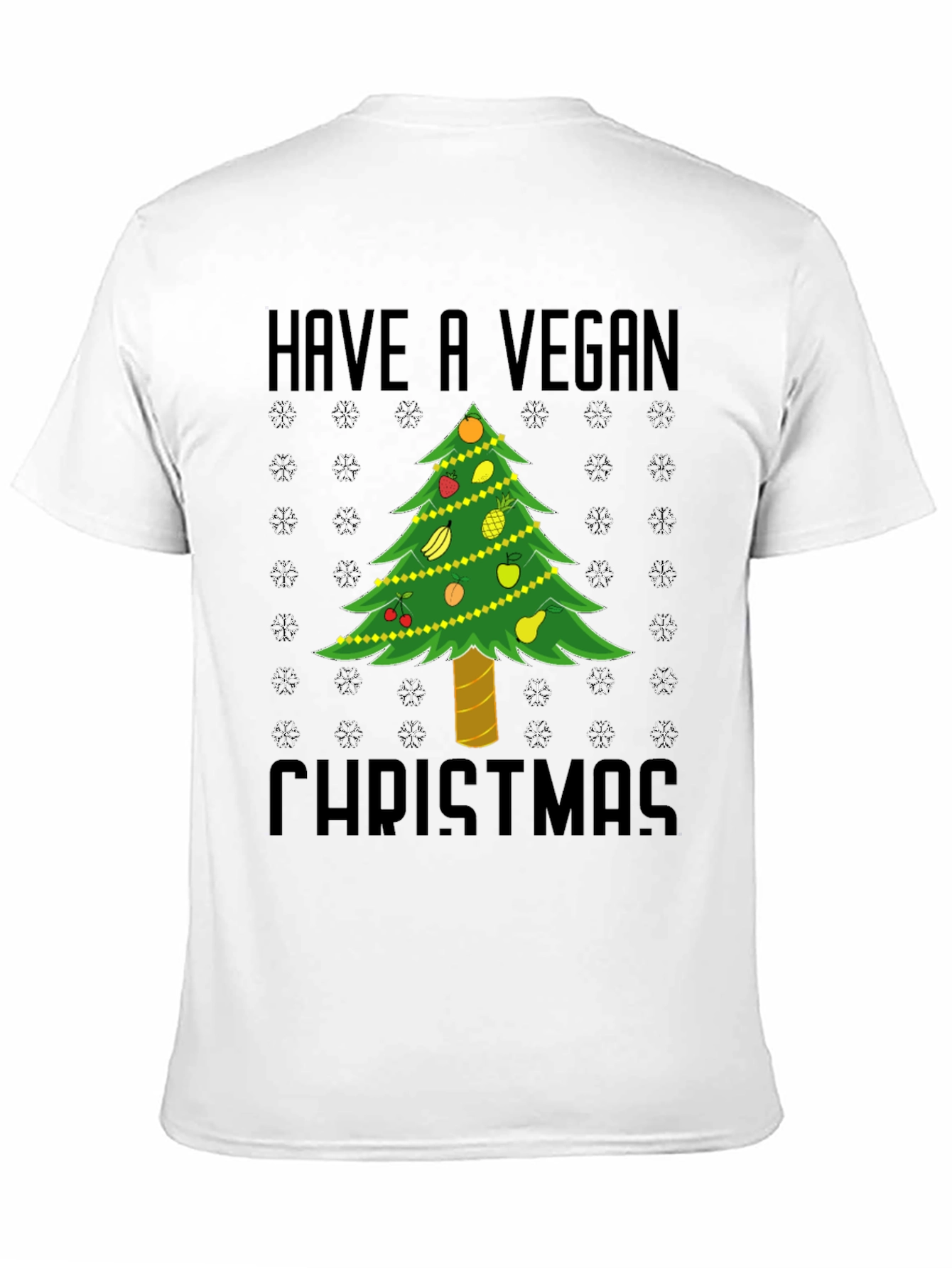 Vegan Christmas T-Shirt - Holiday Tree Fruit Design